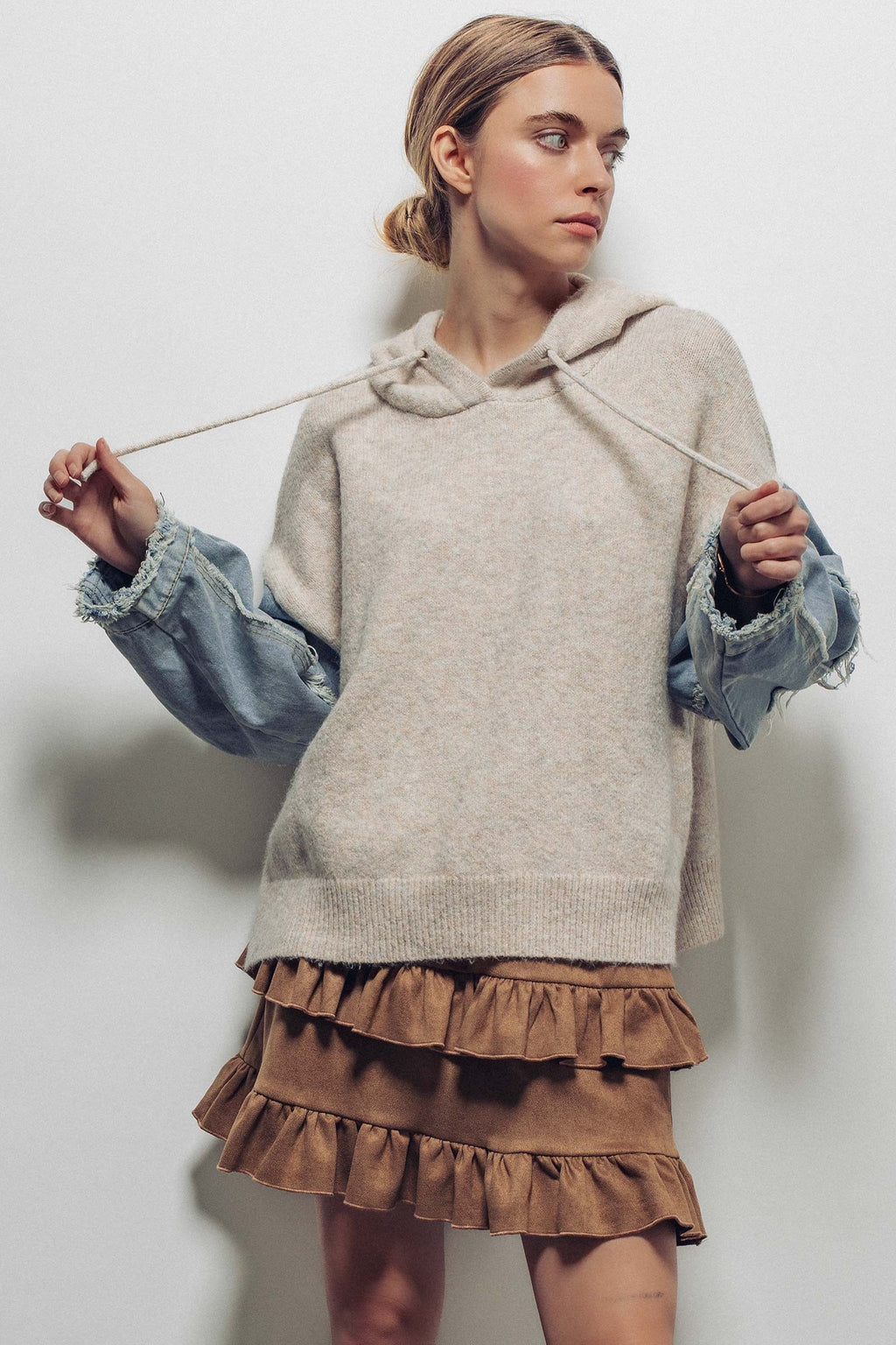 Denim Contrast Hoodie