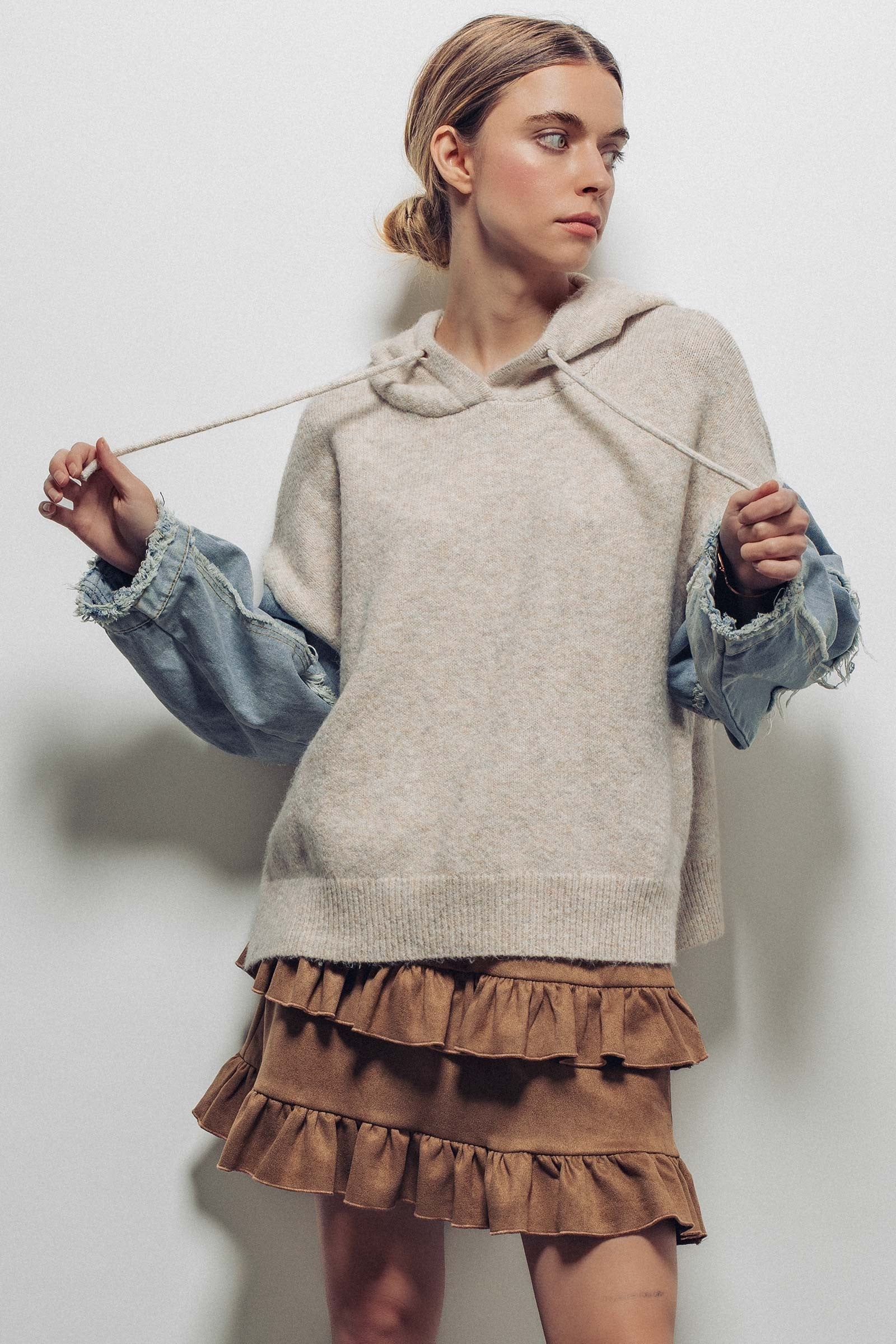 Denim Contrast Hoodie