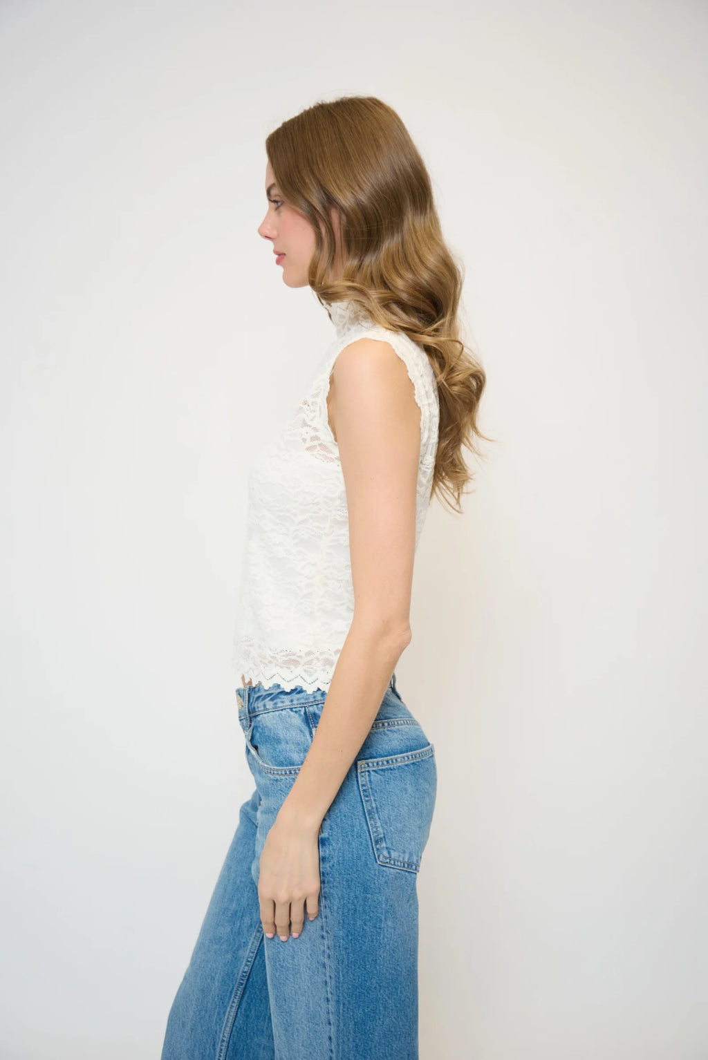 Stella Sleeveless Stretch Lace Turtleneck