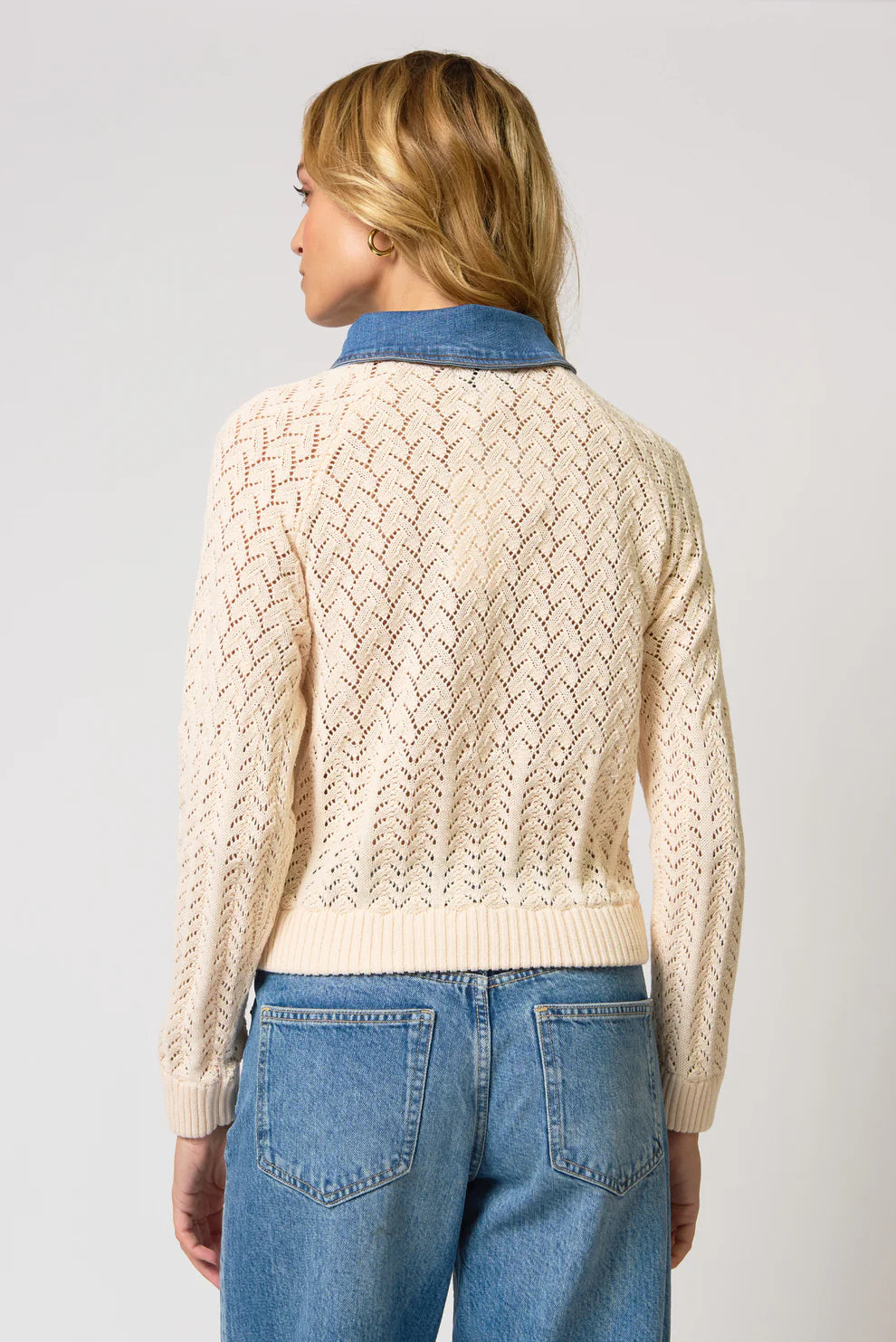 Hazel Denim Collar Pointelle Sweater