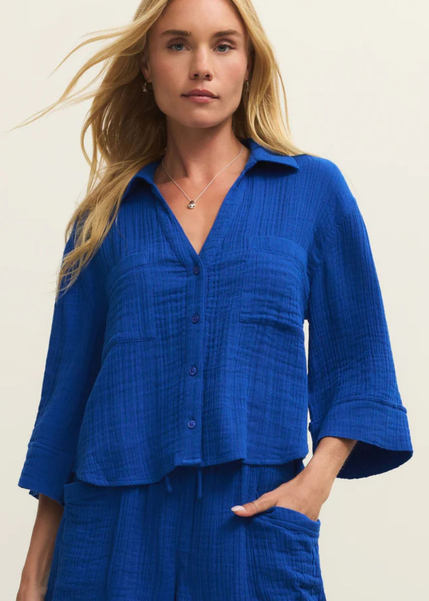 Helena Airy Gauze Button Up