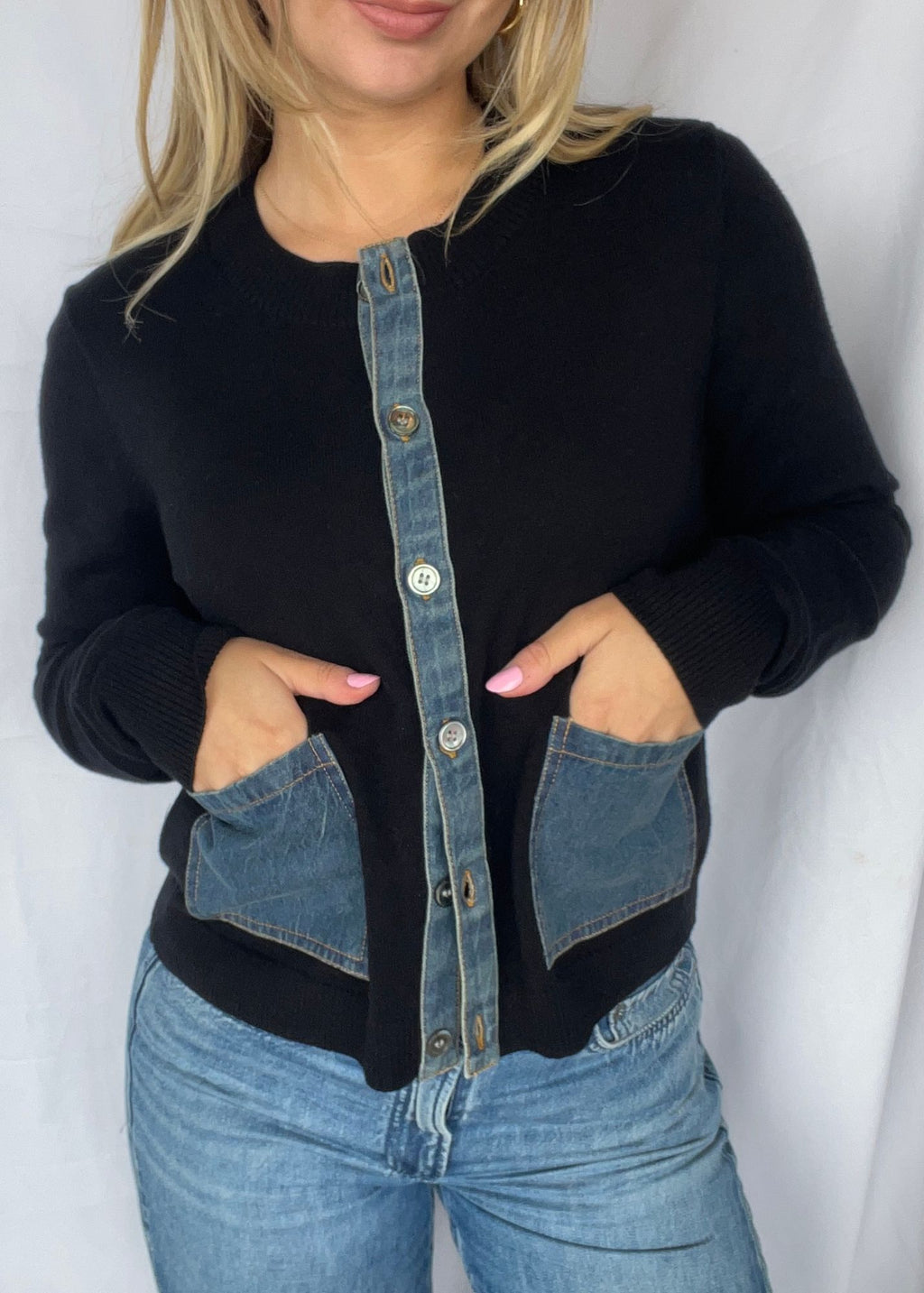 Makayla Denim Trim Cardigan - Clothes Horse