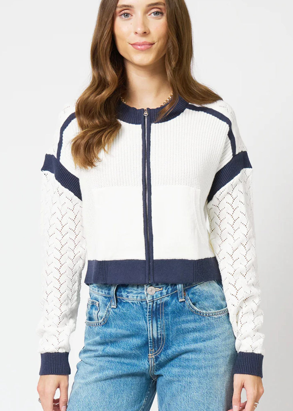 Brooklyn Collarless Sweater Bomber