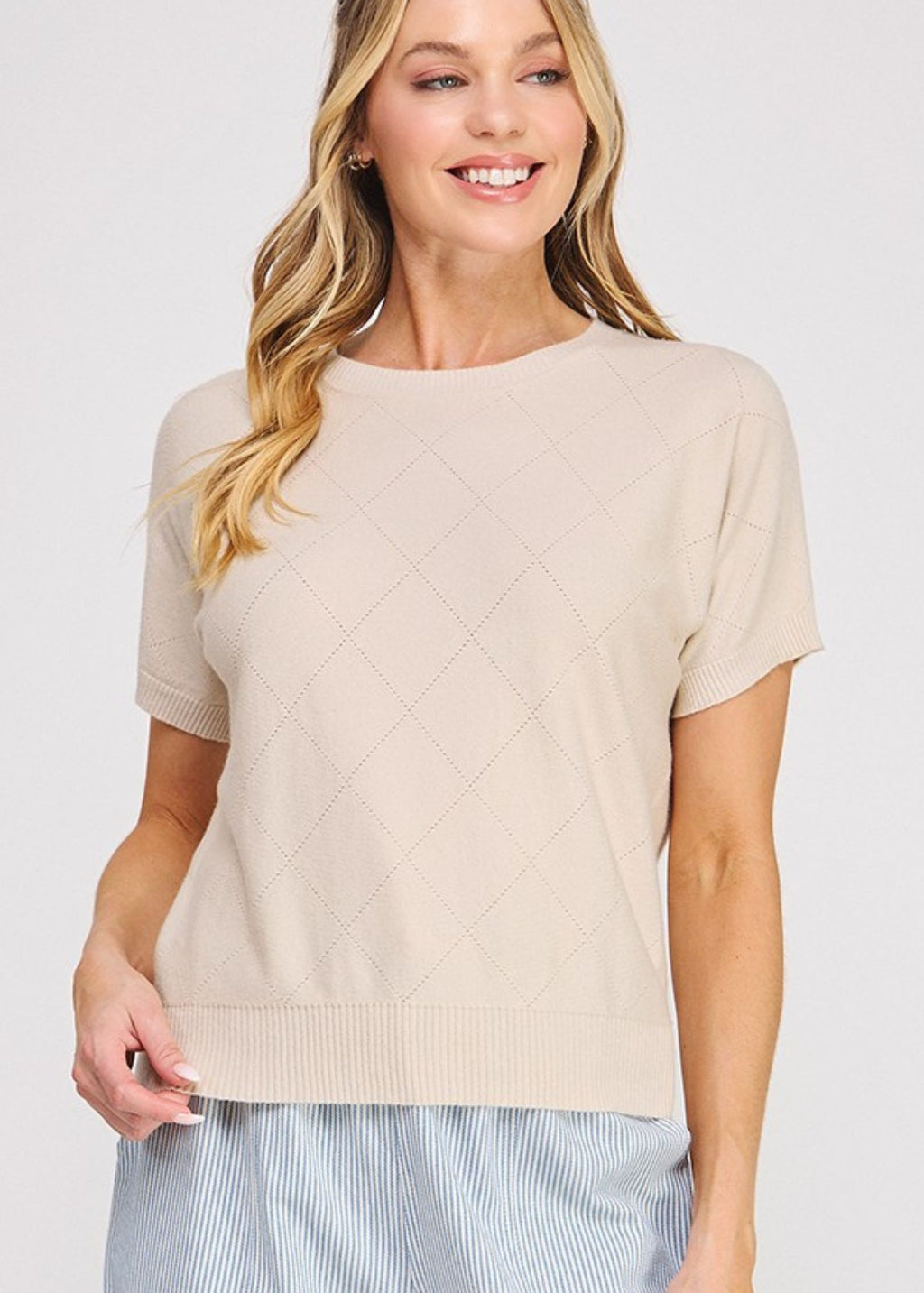 Short Sleeve Diamond Pointelle Top