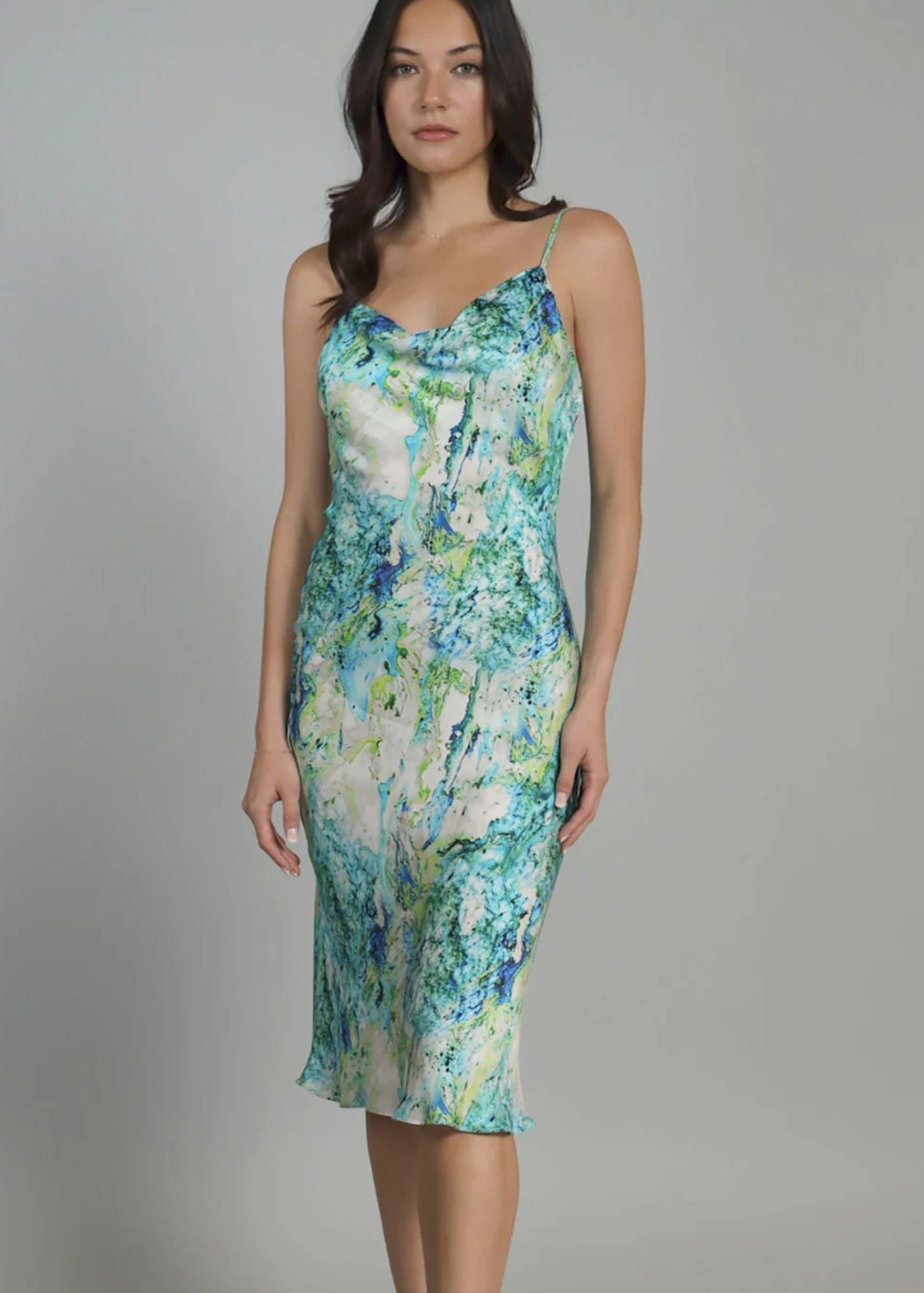 Ocean Splash Bias Cut Midi Dress