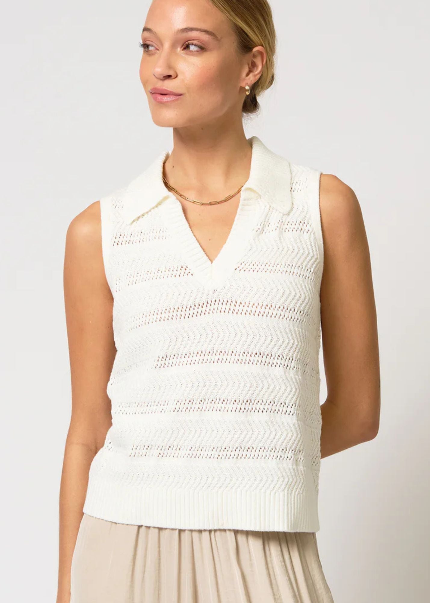 Avery Pointelle Johnny Collar