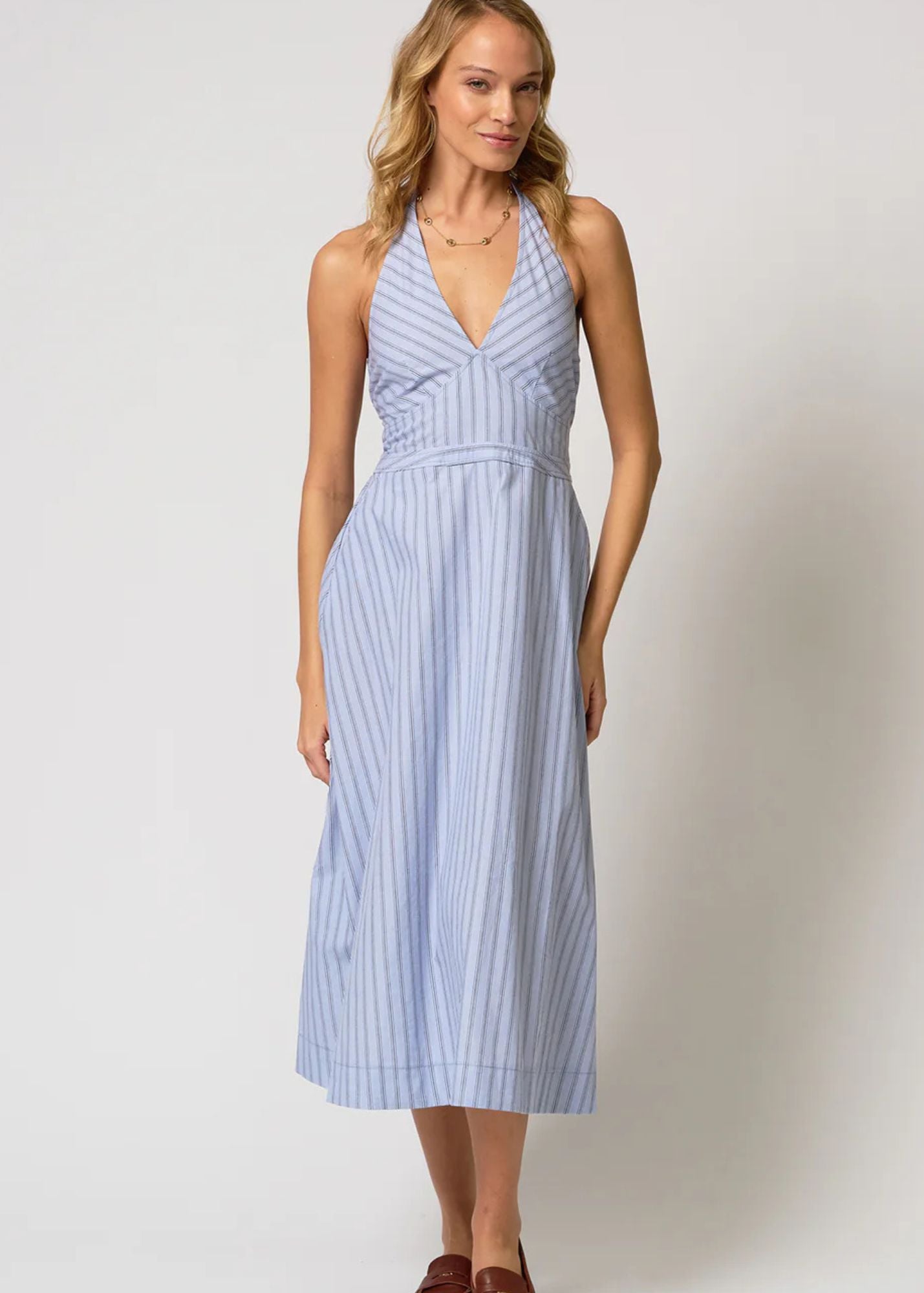 Ora Poplin Stripe Halter Dress Blue / XS Ora Poplin Stripe Halter Dress Blue / XS