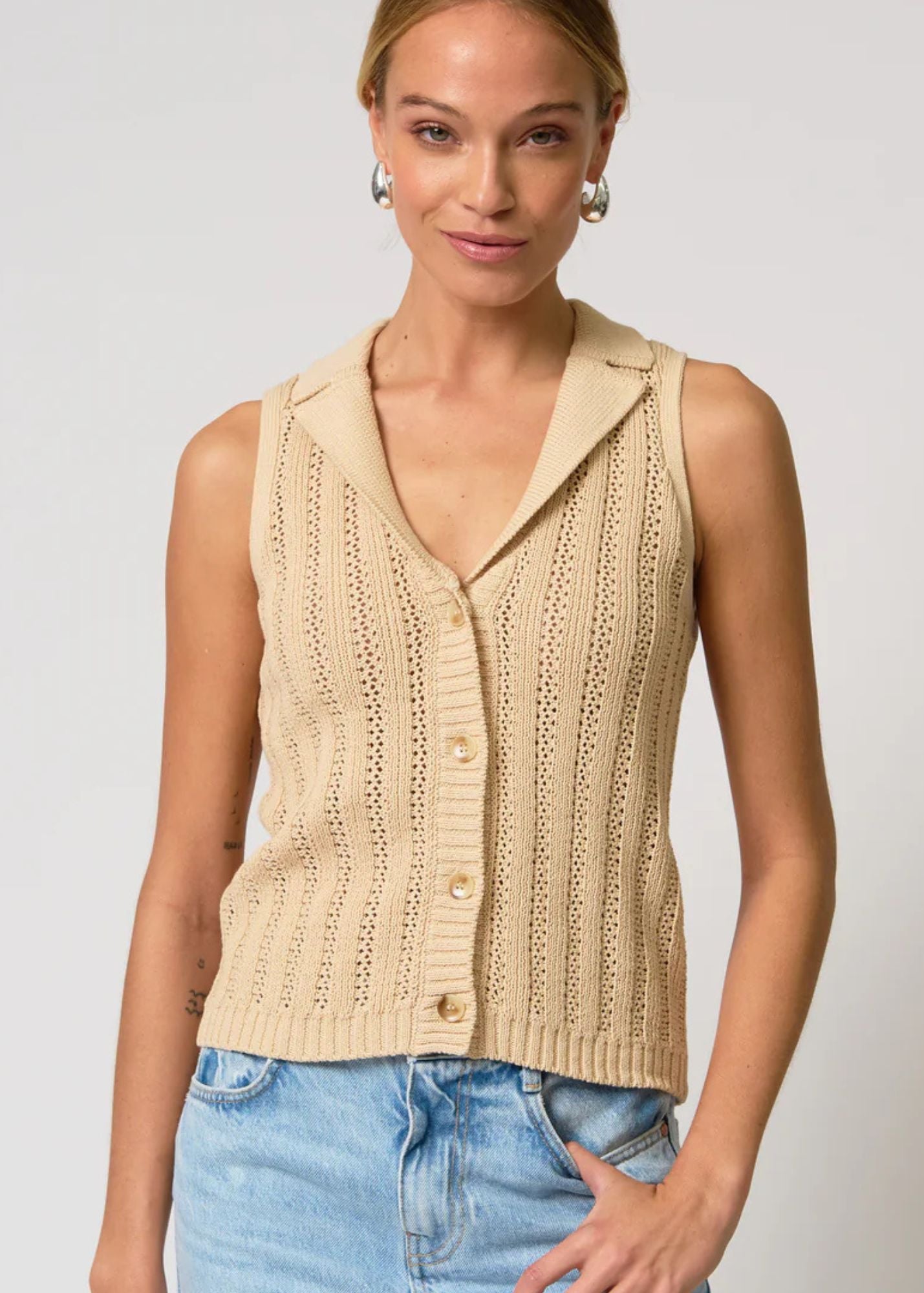 Francie Mesh Stitch Sleeveless Vest