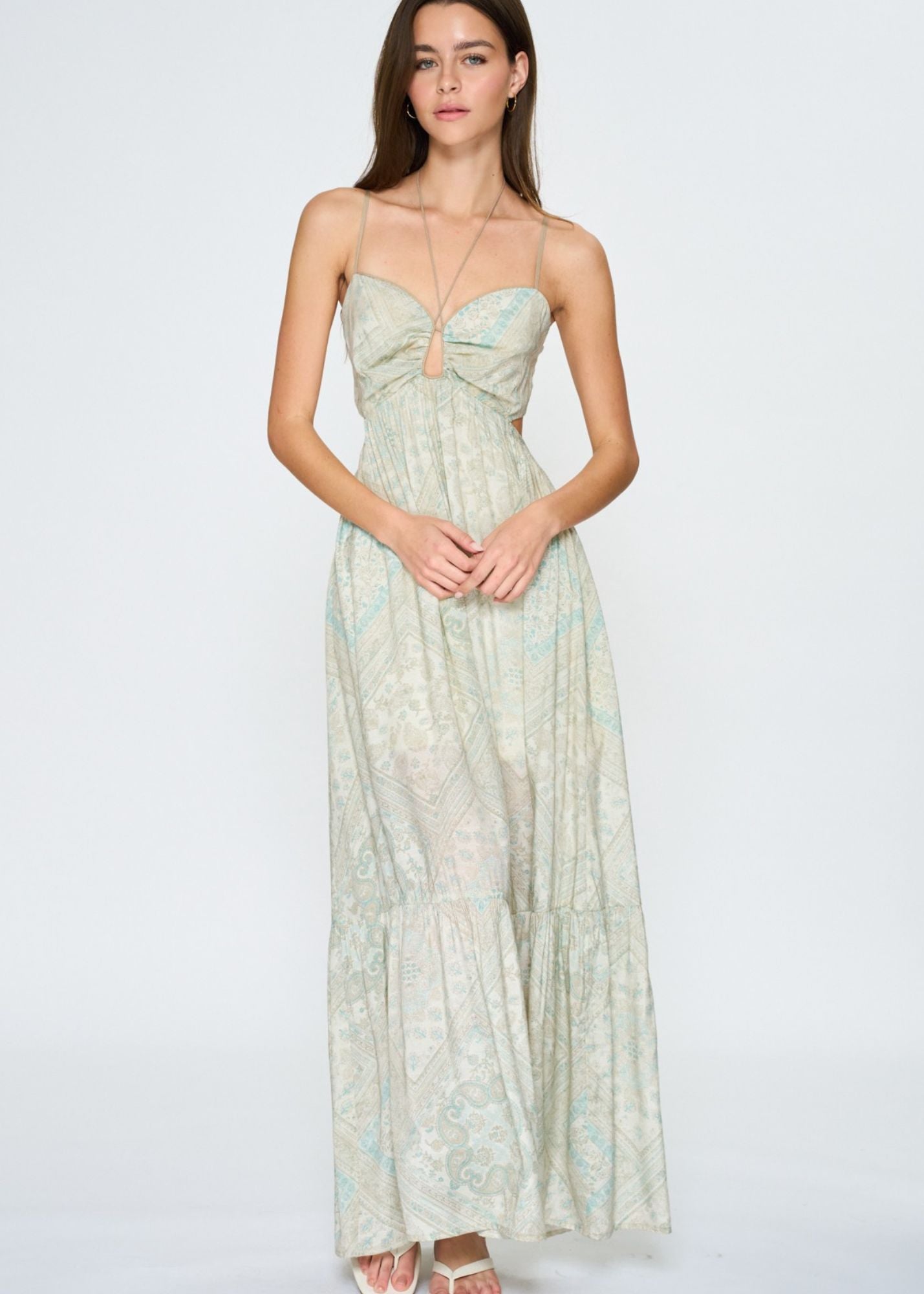 Paisley Cutout Tiered Maxi Dress