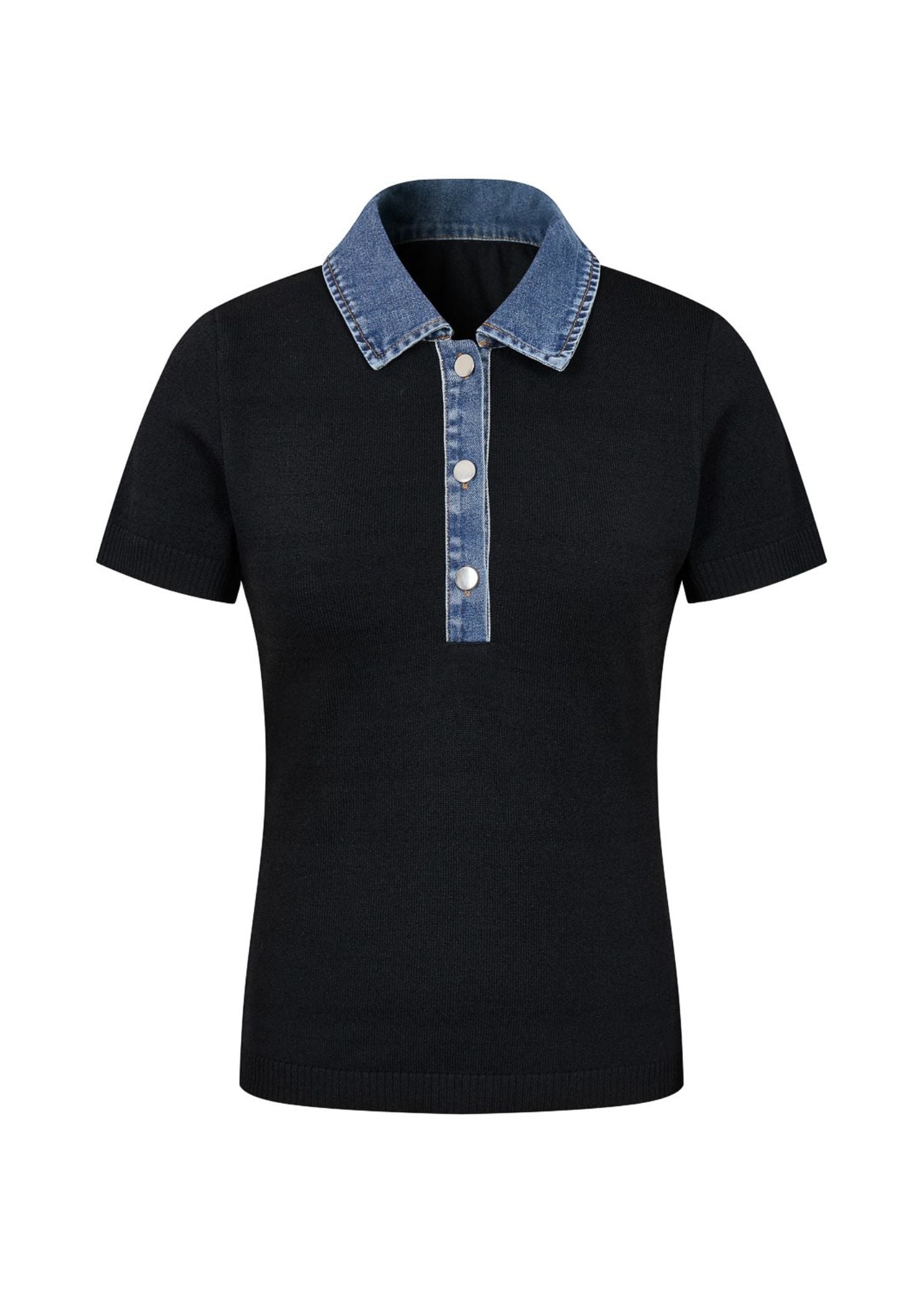 Denim Collar Henley Top