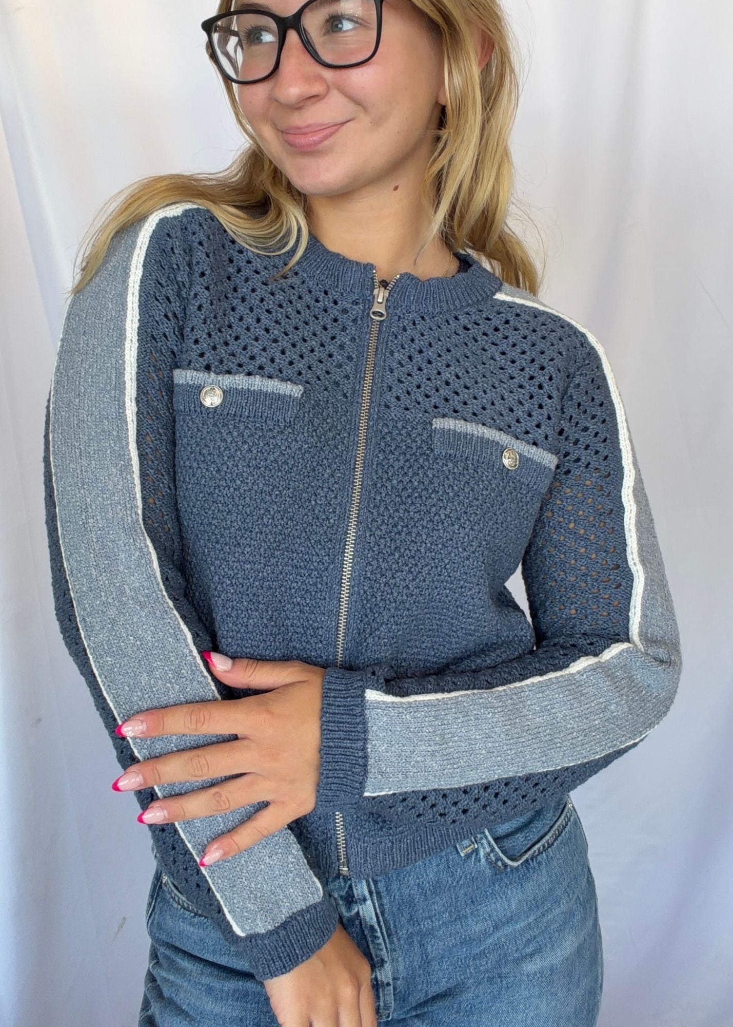 Raya Mixed Stitch Zip Cardi