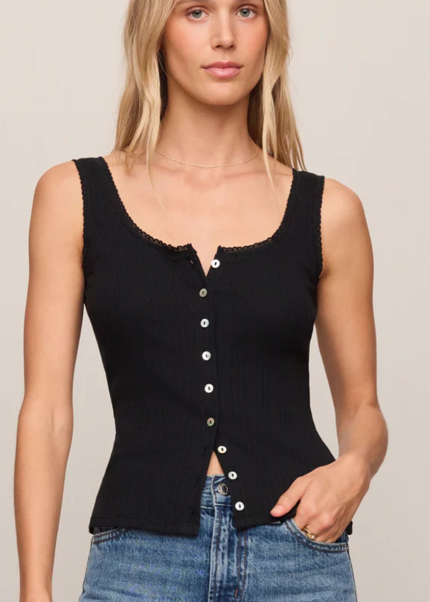 Lainey Pointelle Button Front Tank
