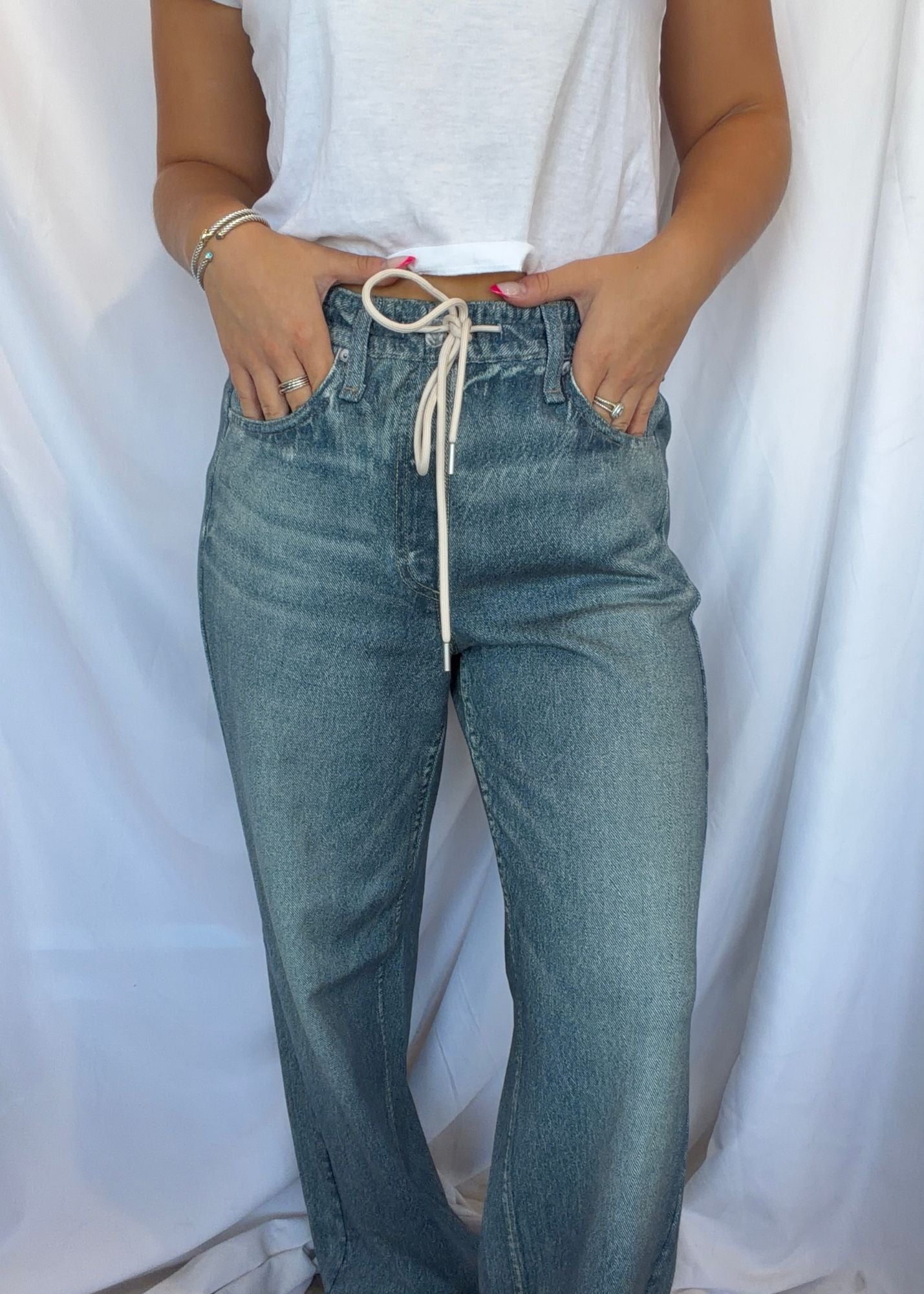Miramar Terry Wide Leg Drawstring Sweatpant Jeans