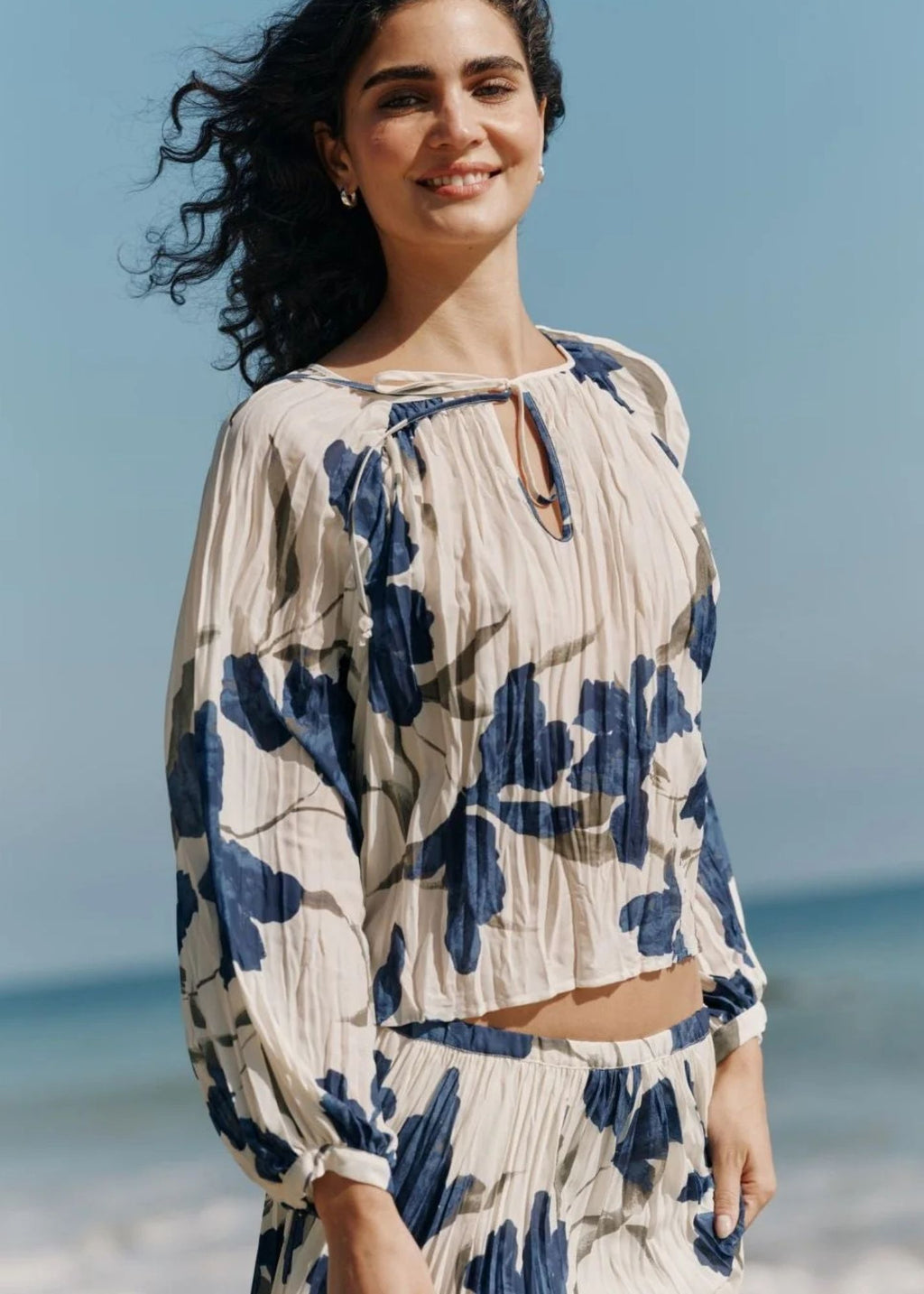 Pleated Tie Front Top