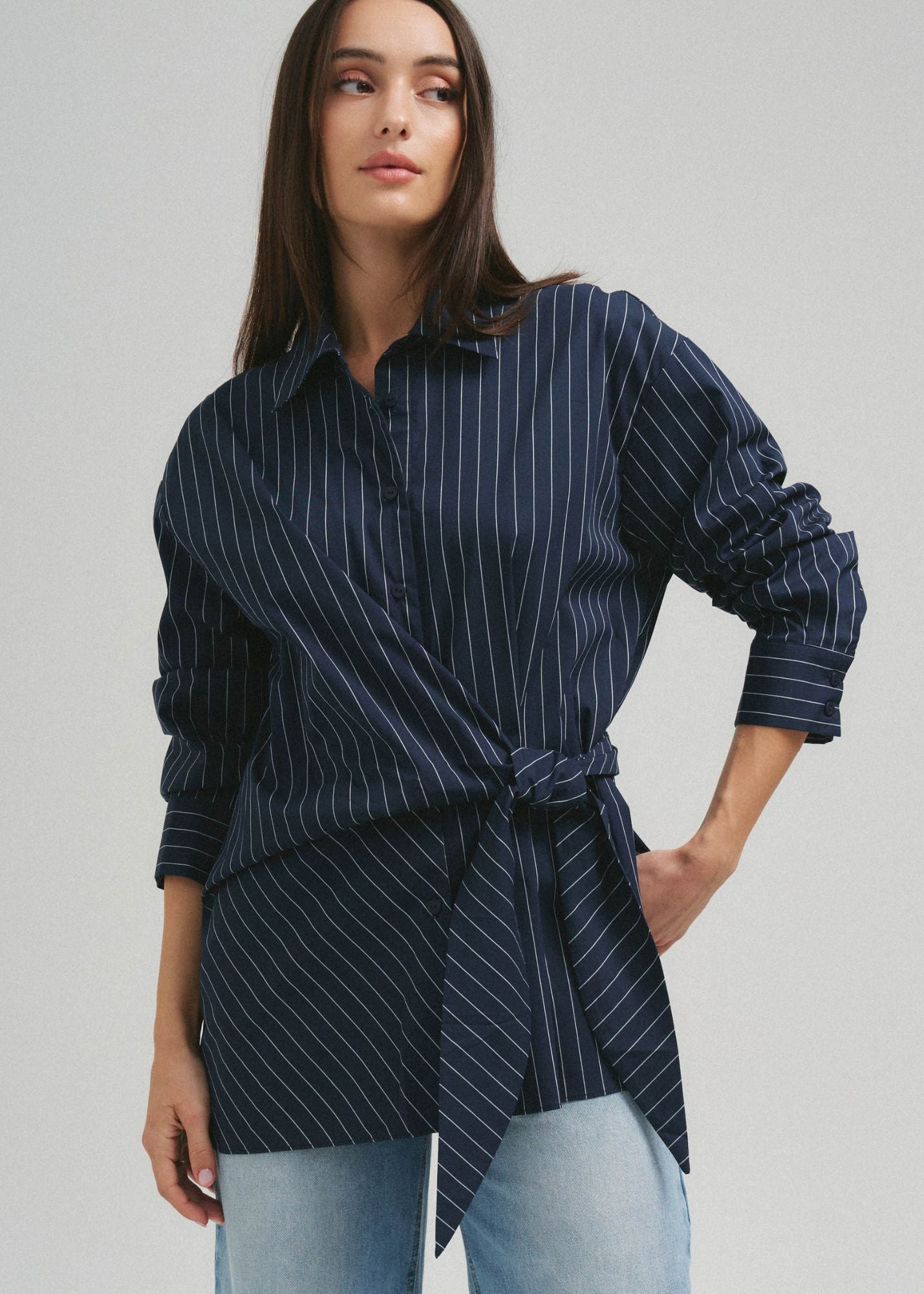 Asymmetrical Tie Waist Shirt