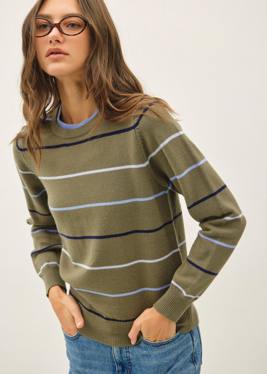 Double Layered Look Stripe Sweater