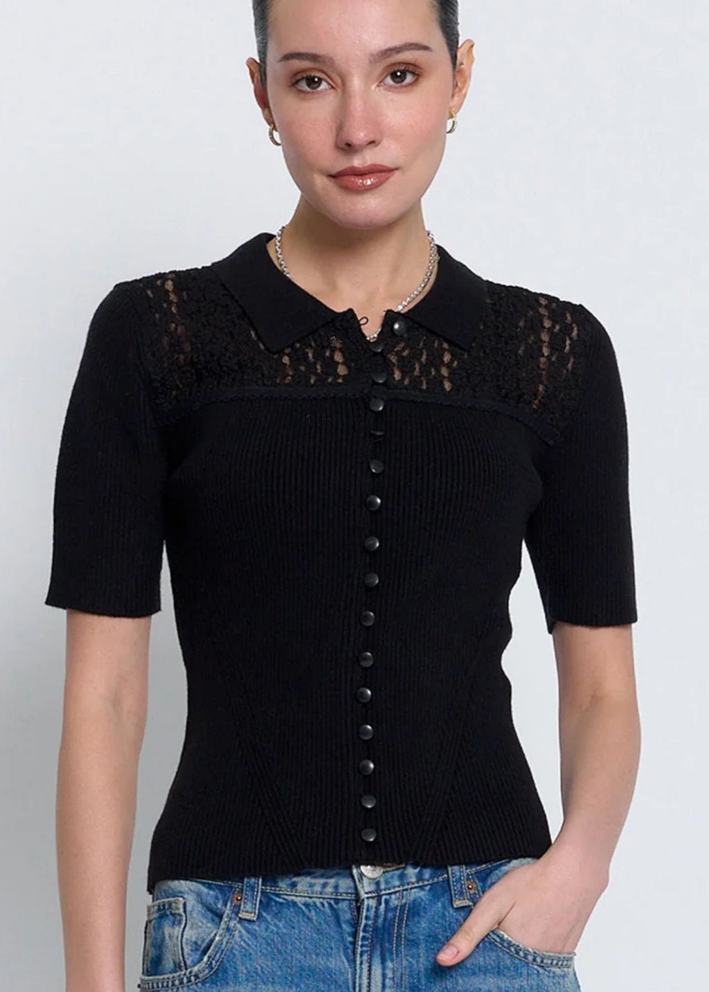 Scarlet Lace Combo Button Up Sweater