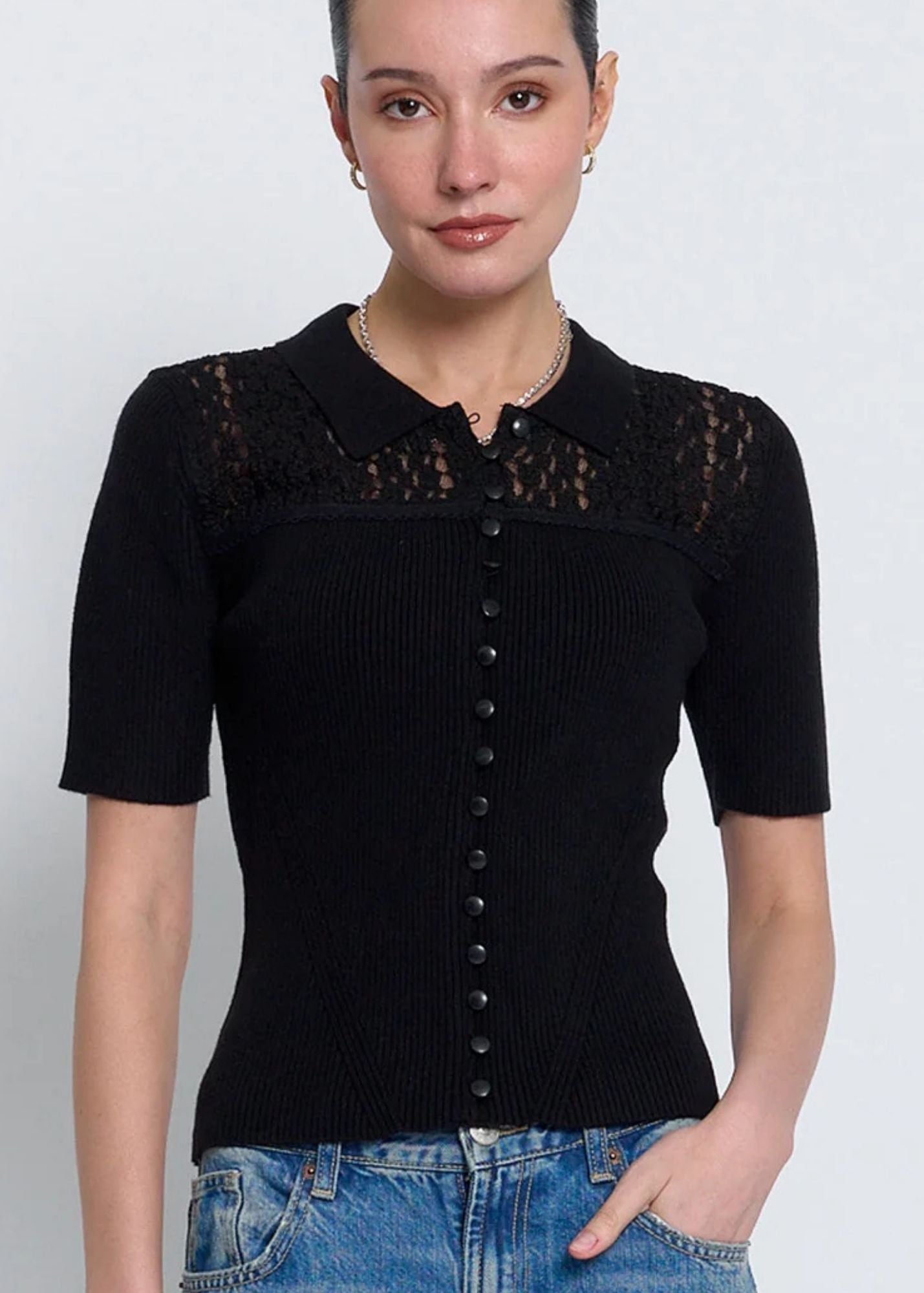 Scarlet Lace Combo Button Up Sweater