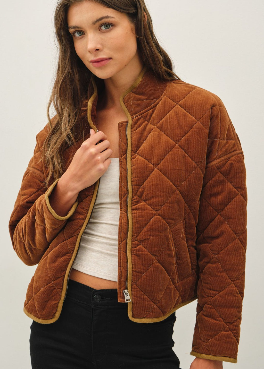 Corduroy Quilting Cropped Jacket