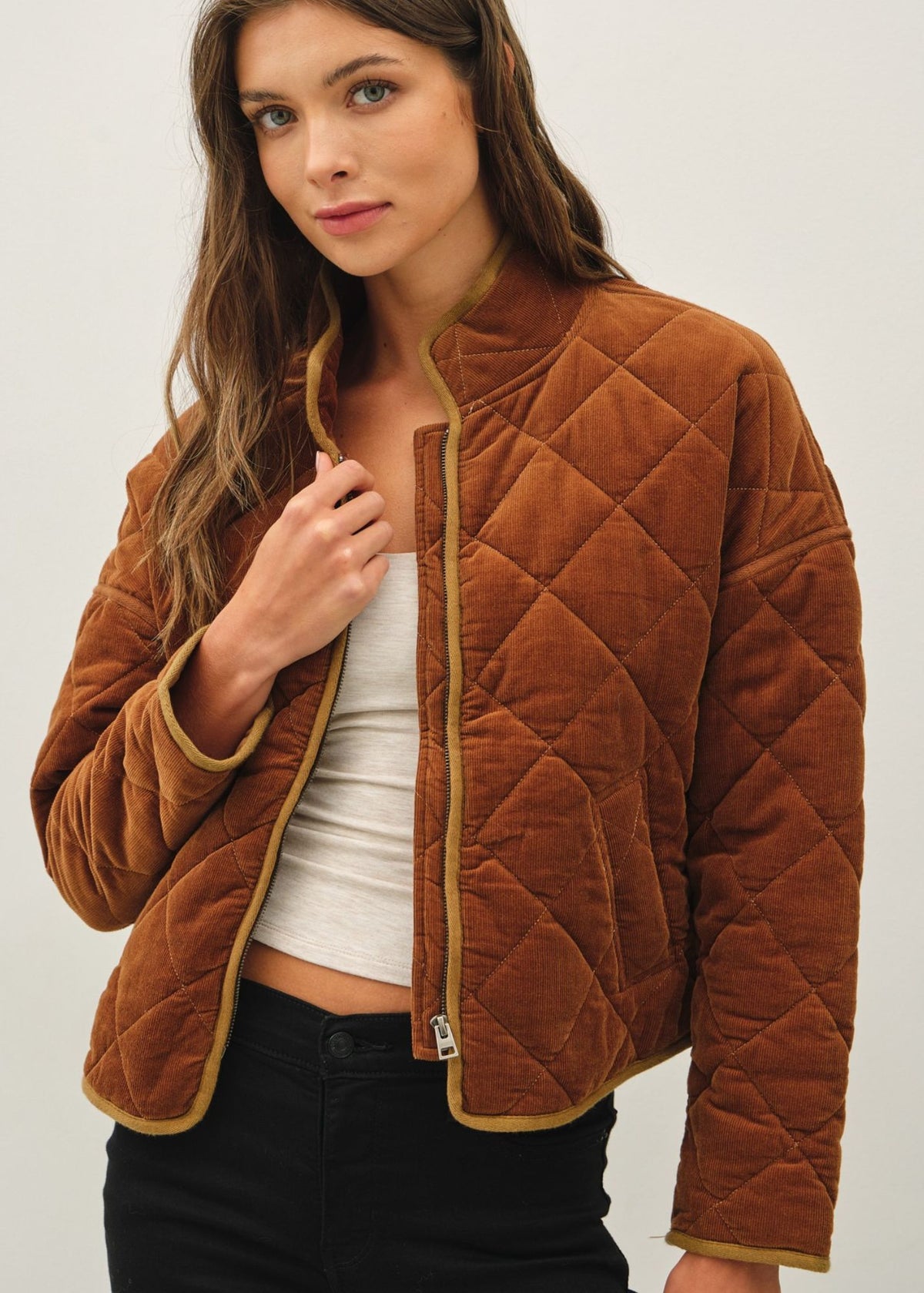 Corduroy Quilting Cropped Jacket
