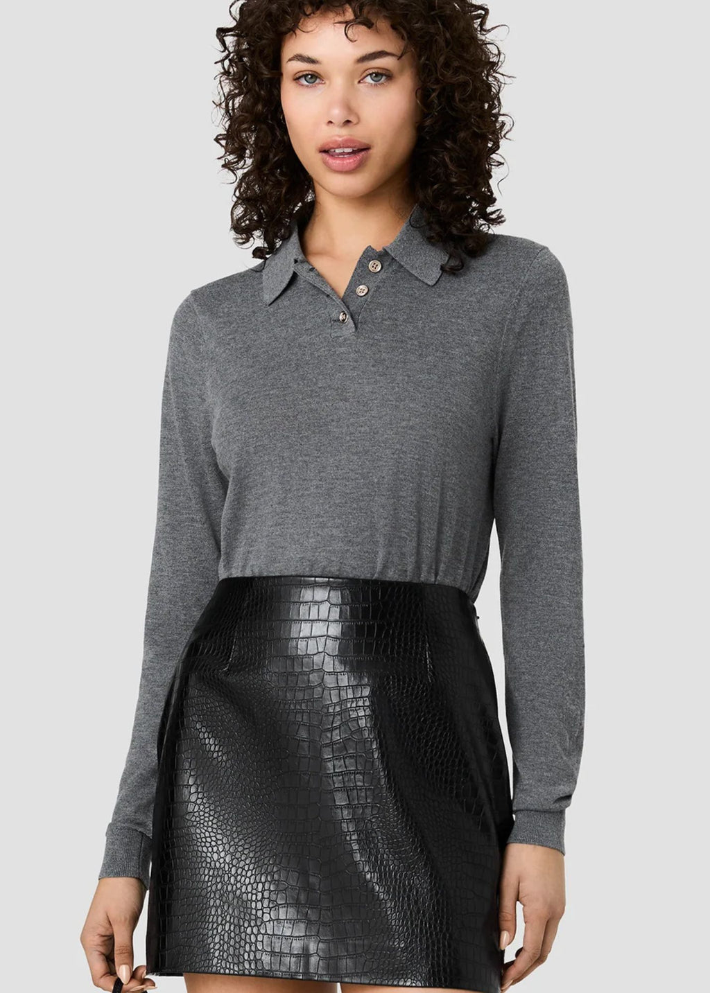 Nola Fine Knit Long Sleeve Polo Top