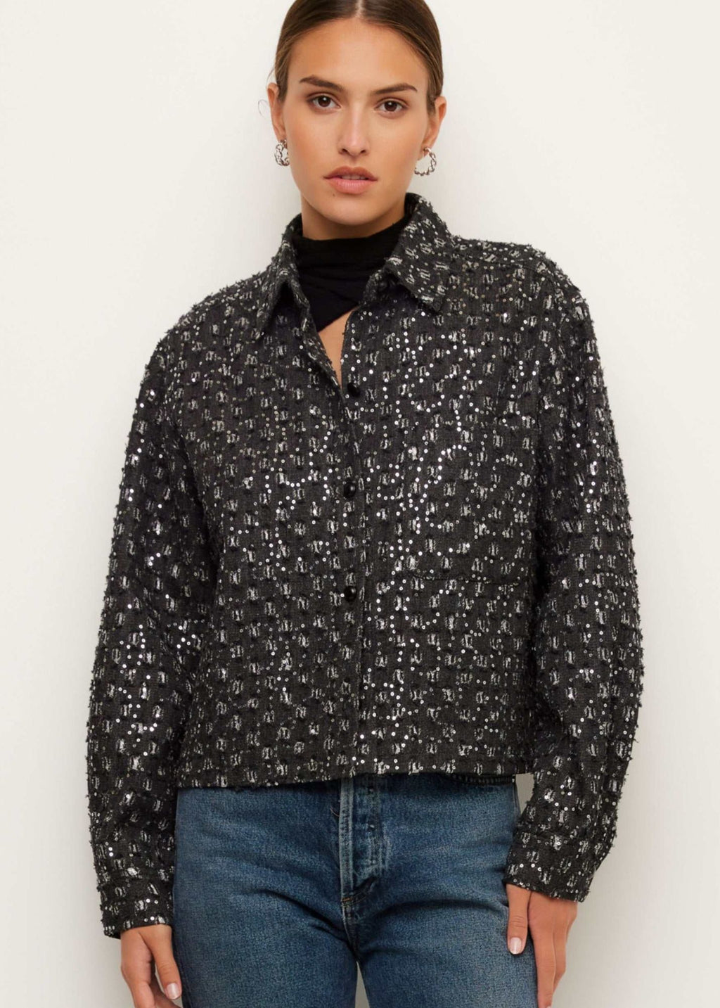 Allora Sequin Denim Shirt Jacket