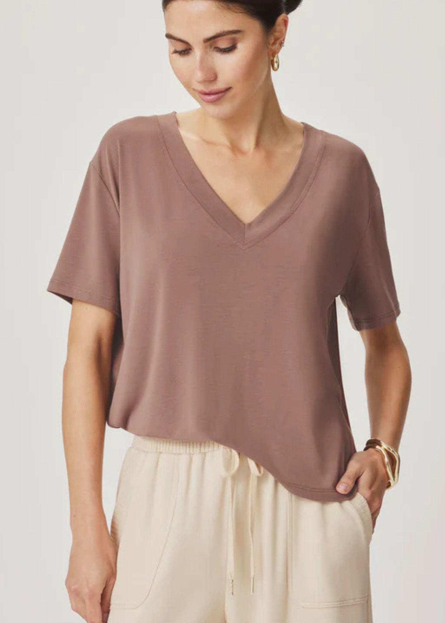 Kacey Bamboo Blend V-Neck Tee - Clothes Horse