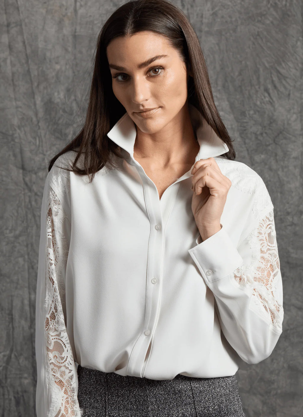Natasha Lace Trim Button Down Shirt
