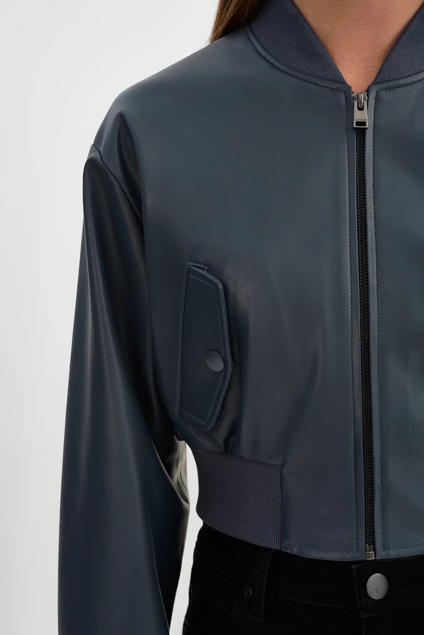 Cropped Faux Leather Bomber Jacket