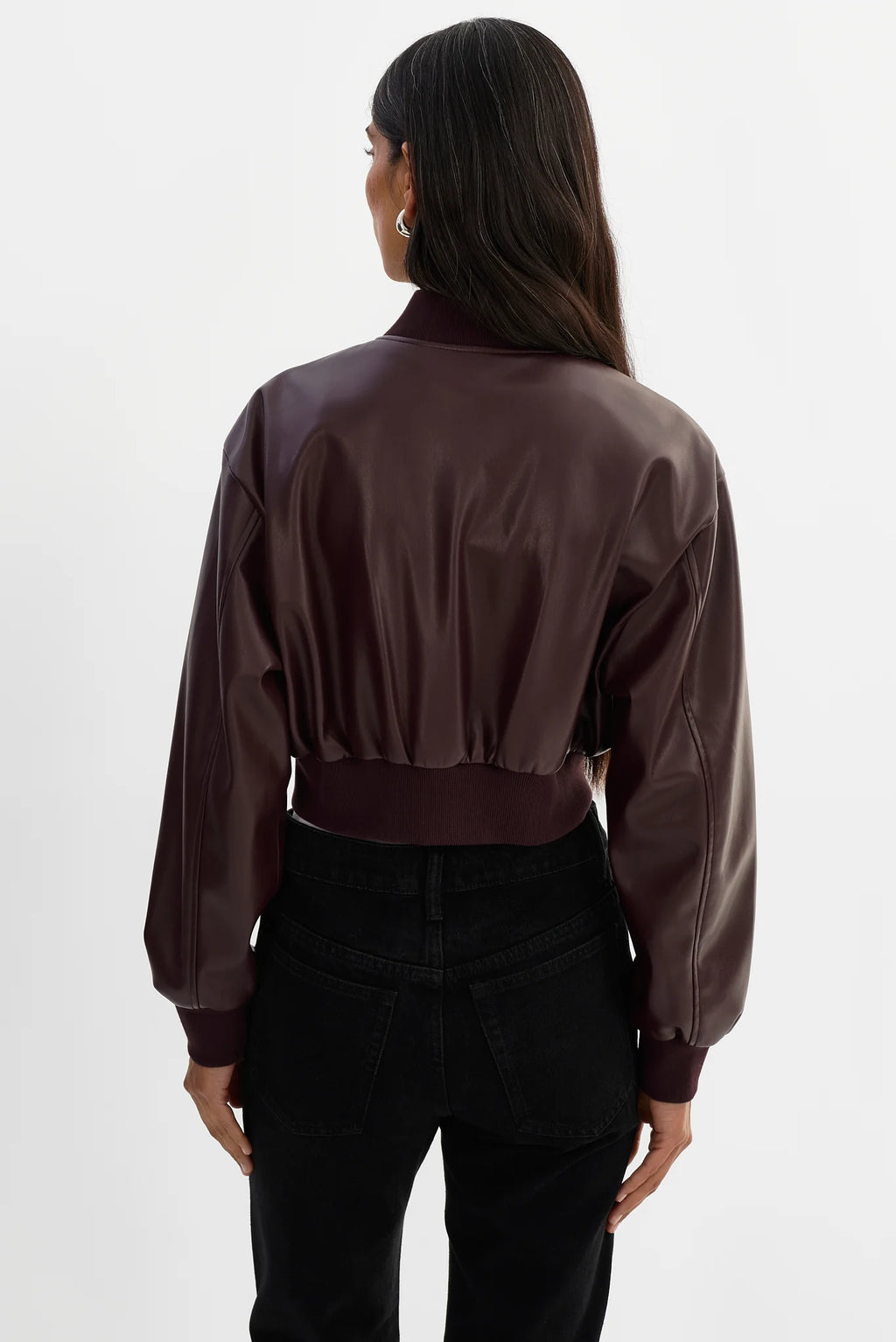Cropped Faux Leather Bomber Jacket