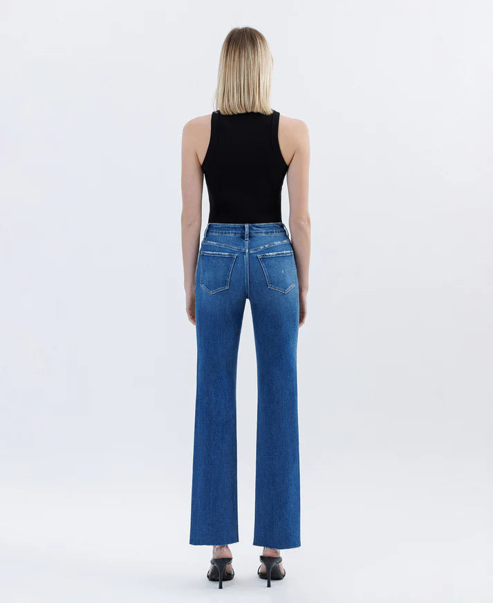 High Rise Raw Hem Straight Jeans