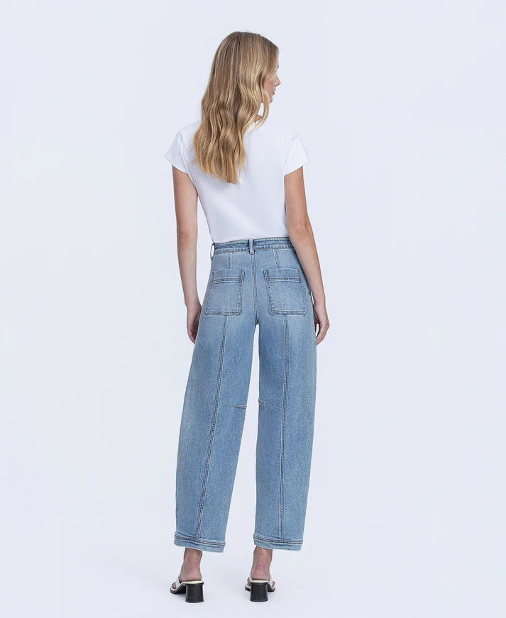 Super High Rise Button Snap Hem Barrel Jeans