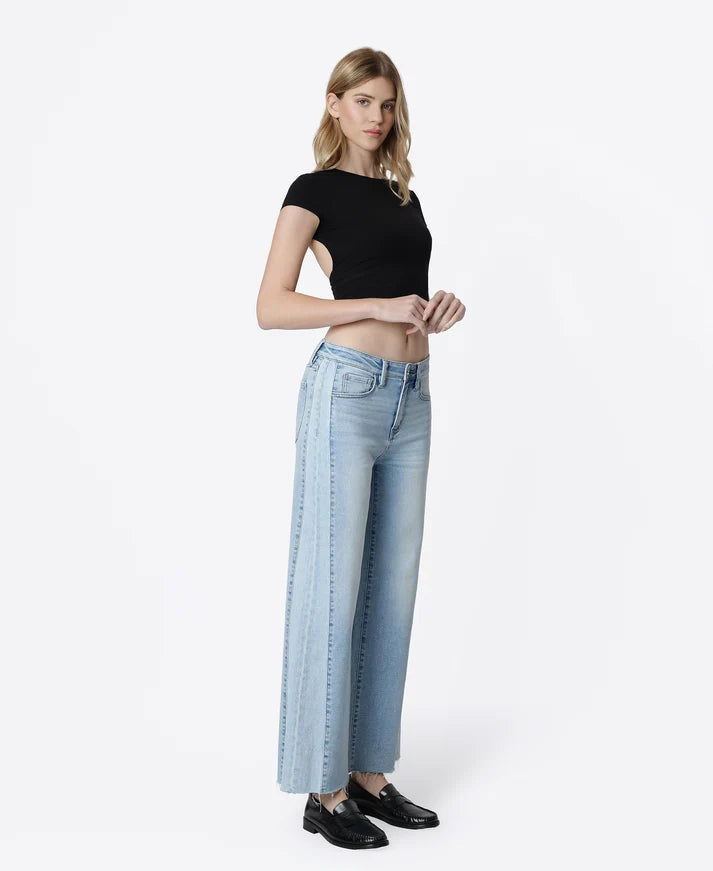 High Rise Two Tone Twist Wide Leg Jeans