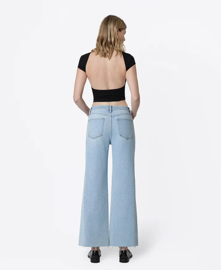 High Rise Two Tone Twist Wide Leg Jeans