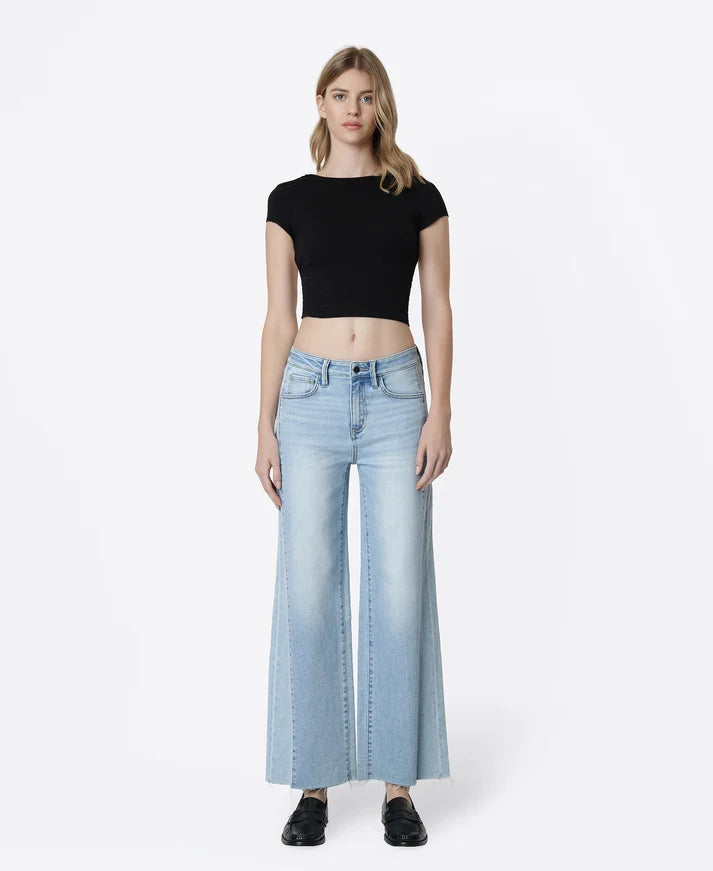 High Rise Two Tone Twist Wide Leg Jeans
