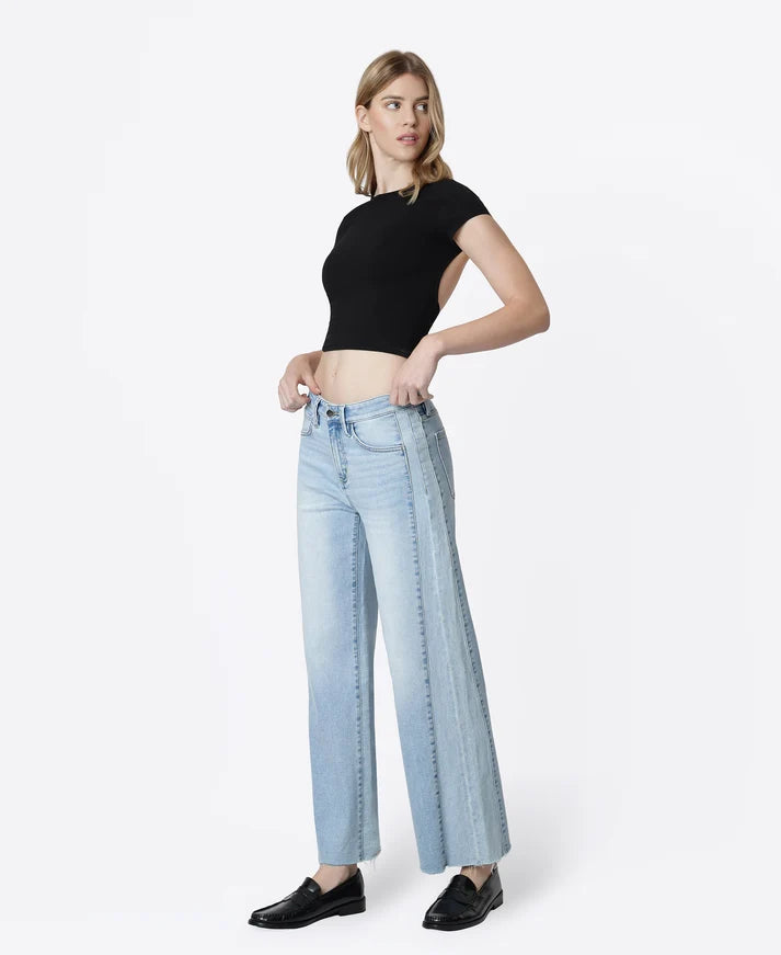 High Rise Two Tone Twist Wide Leg Jeans