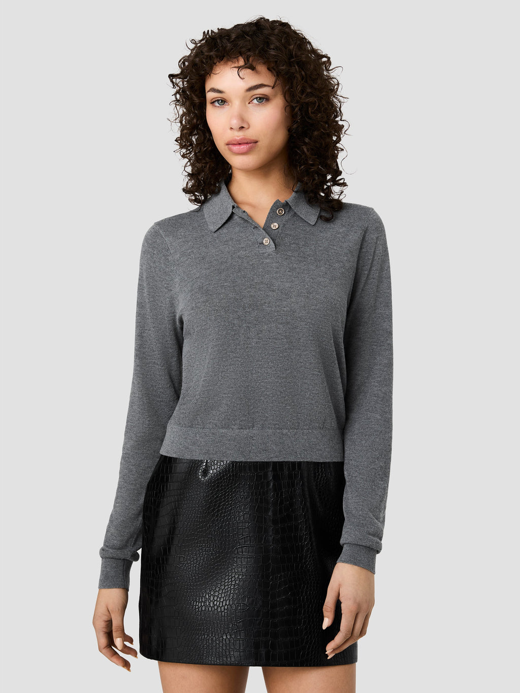Nola Fine Knit Long Sleeve Polo Top
