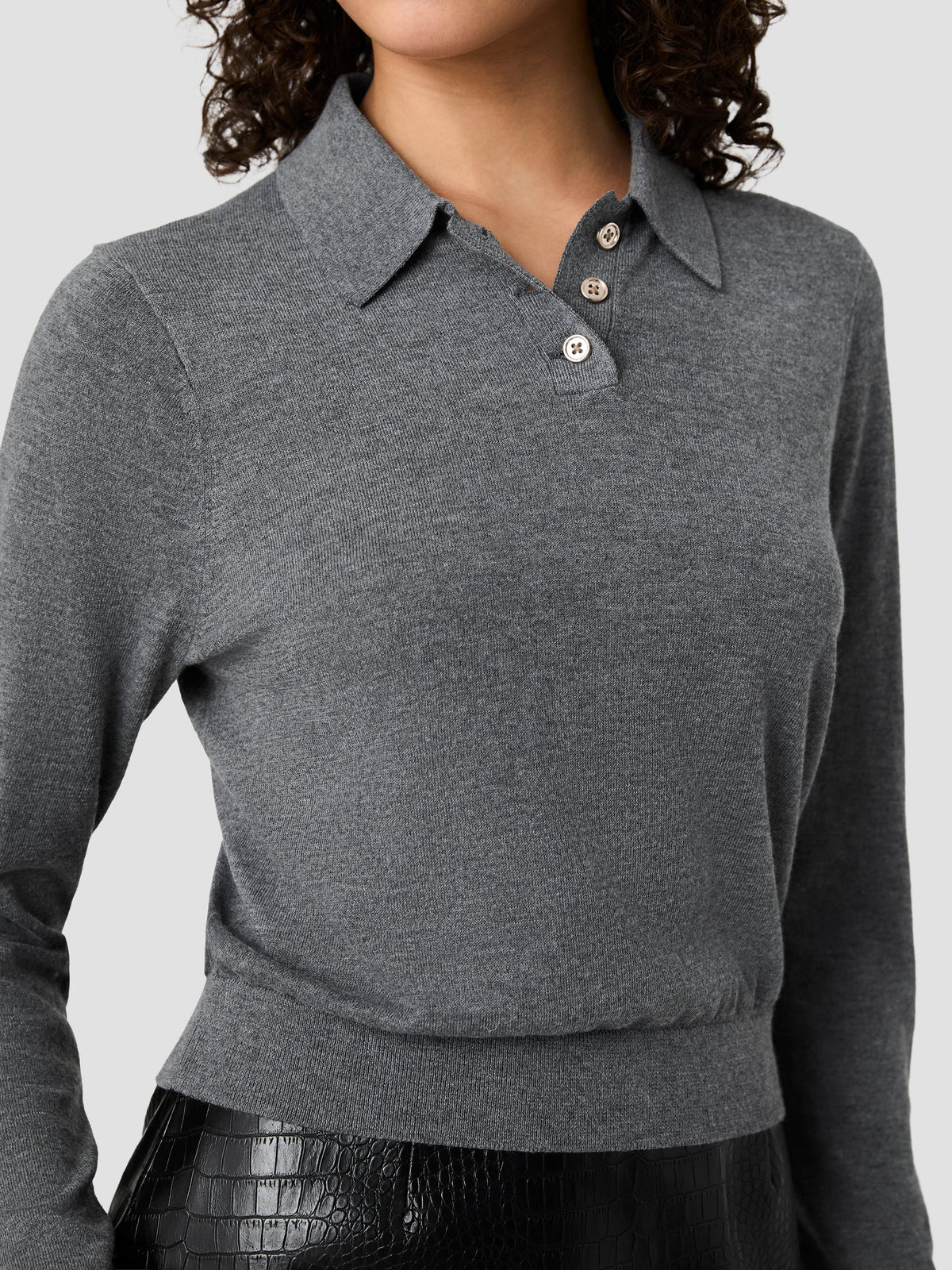 Nola Fine Knit Long Sleeve Polo Top