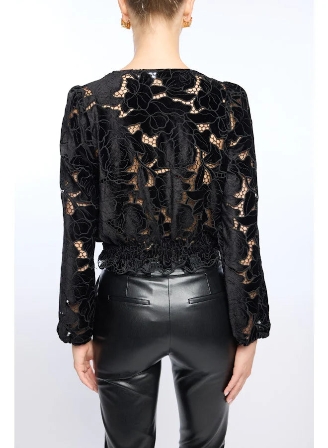 Loralie Velvet Lace Wrap Blouse