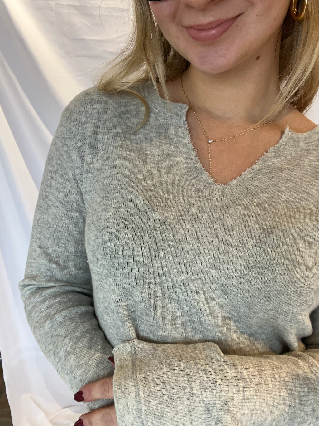 Split Neck Long Sleeve