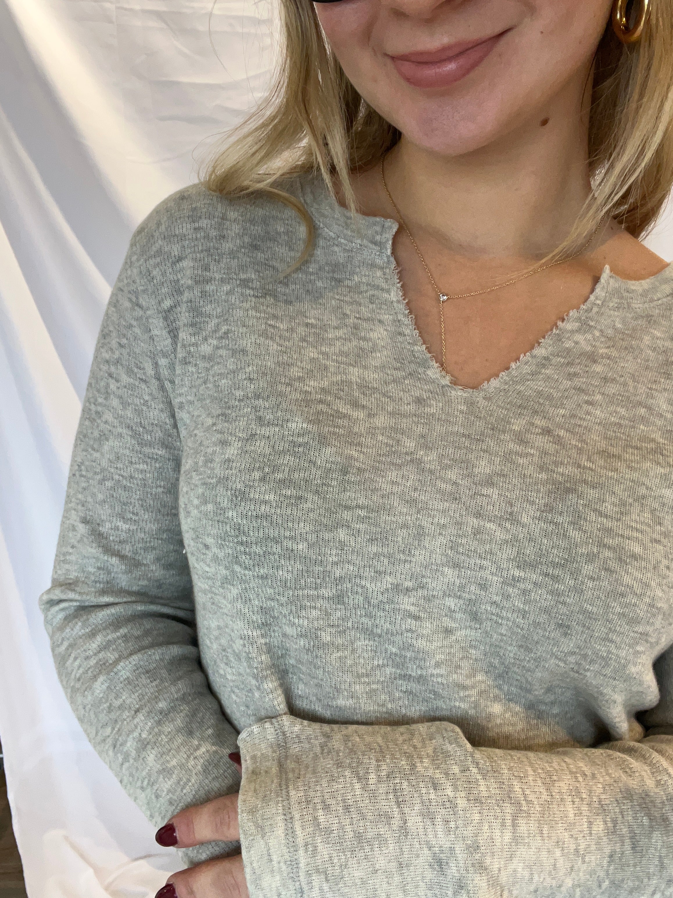 Split Neck Long Sleeve