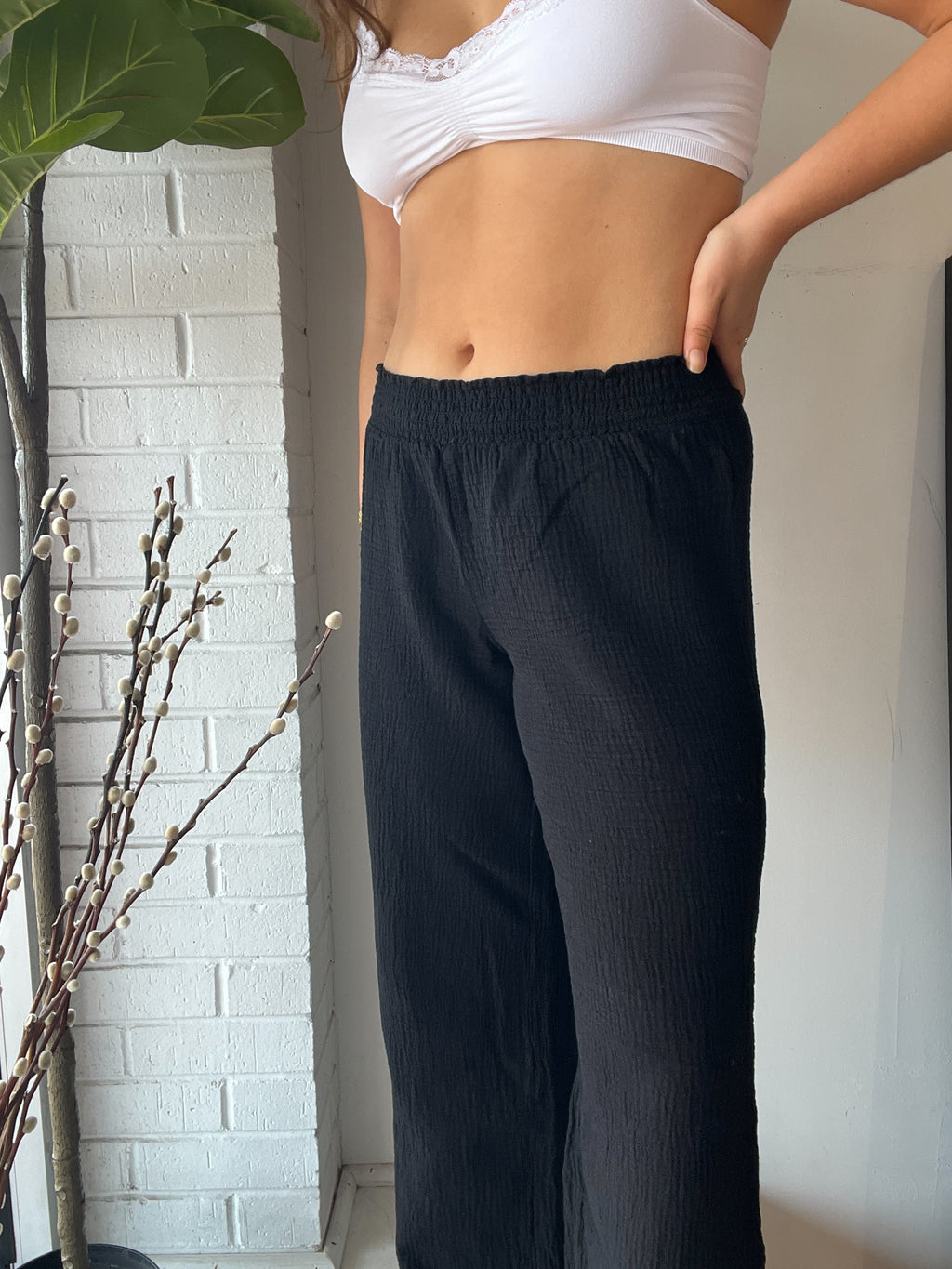 Smocked Waist Wide Leg Pant