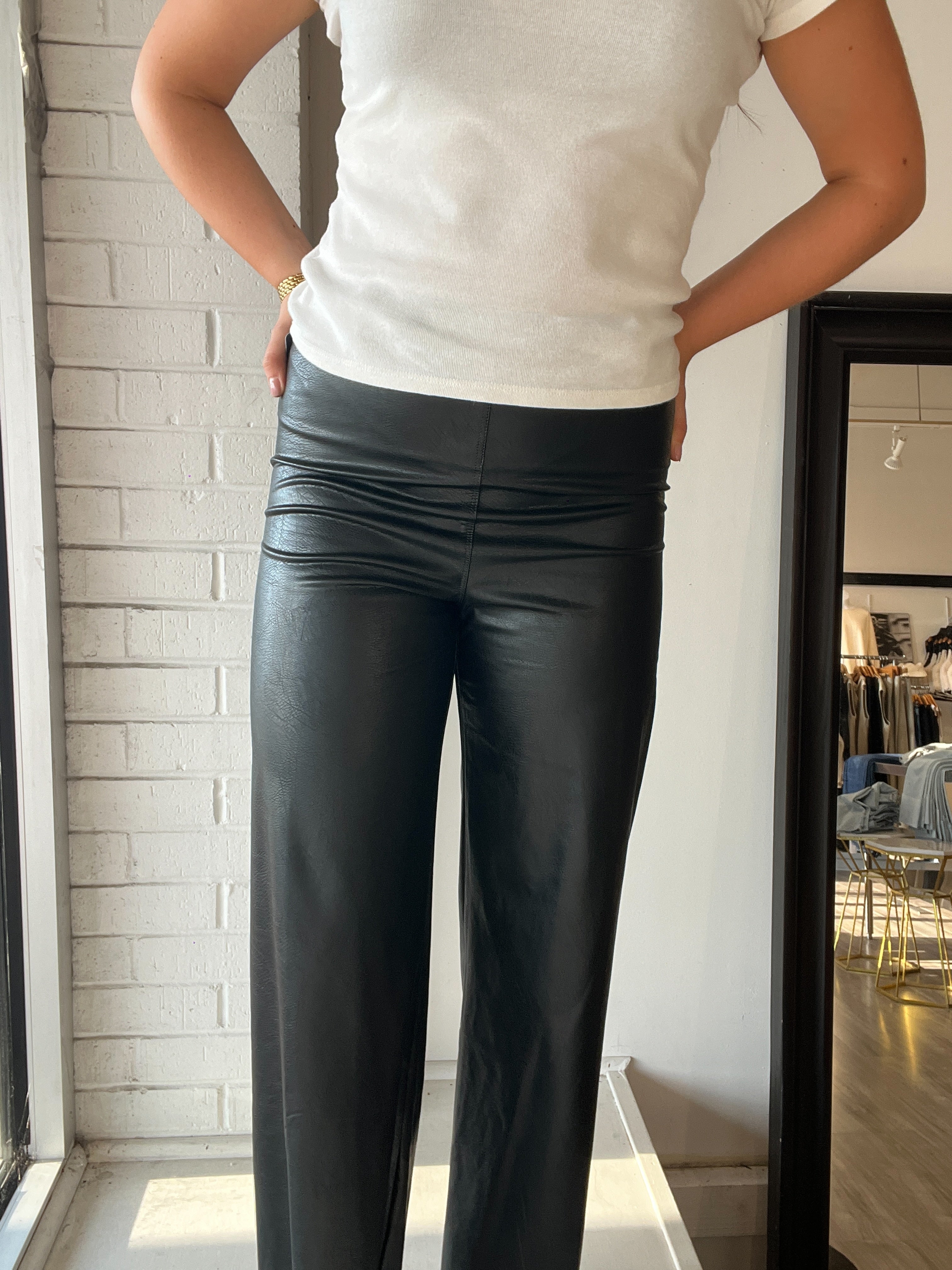 Vegan Leather Wide Leg Pants