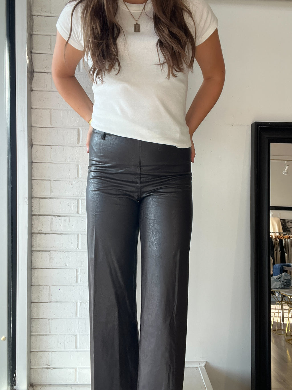 Vegan Leather Wide Leg Pants