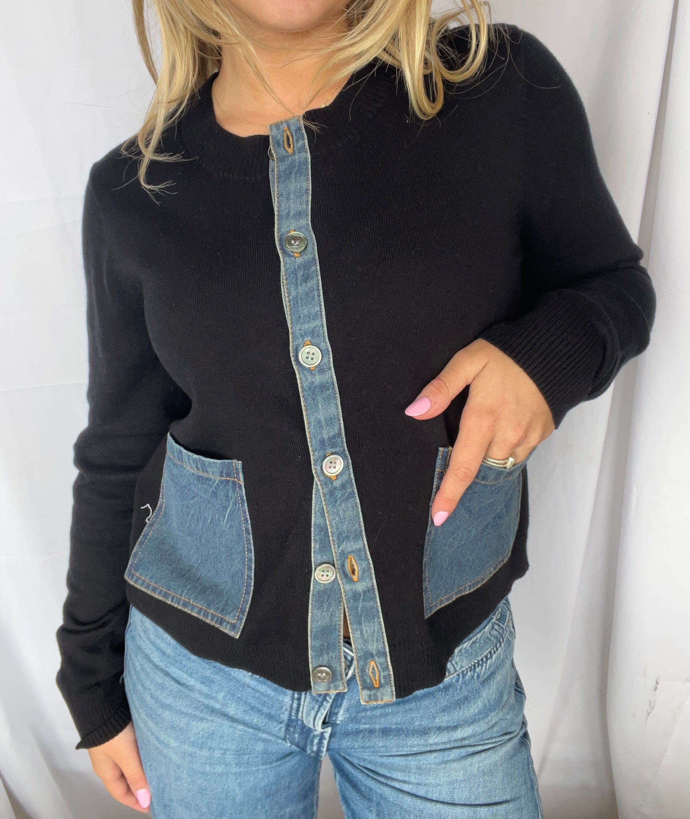 Makayla Denim Trim Cardigan - Clothes Horse