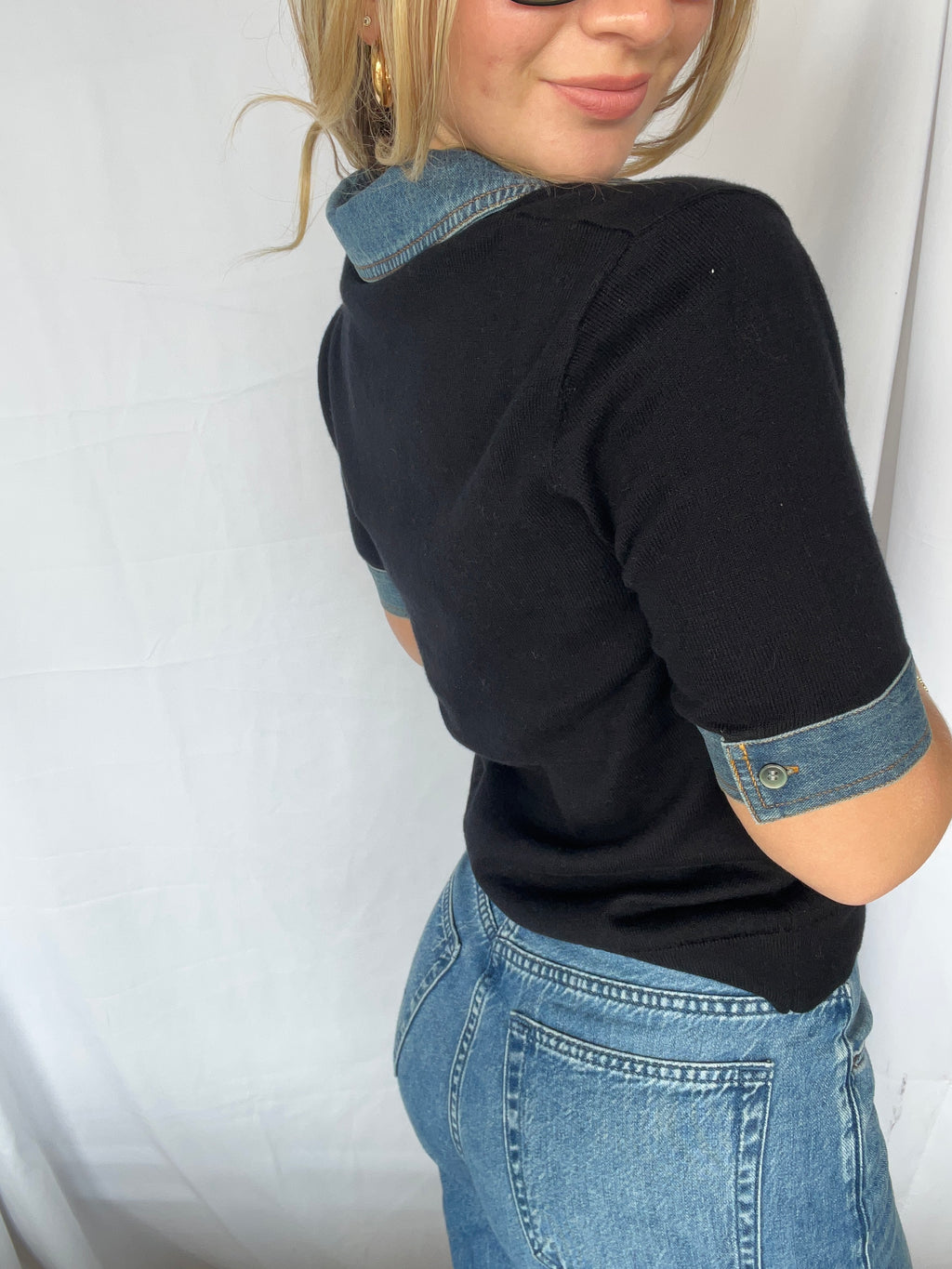 Delilah Denim Trim Polo Top - Clothes Horse