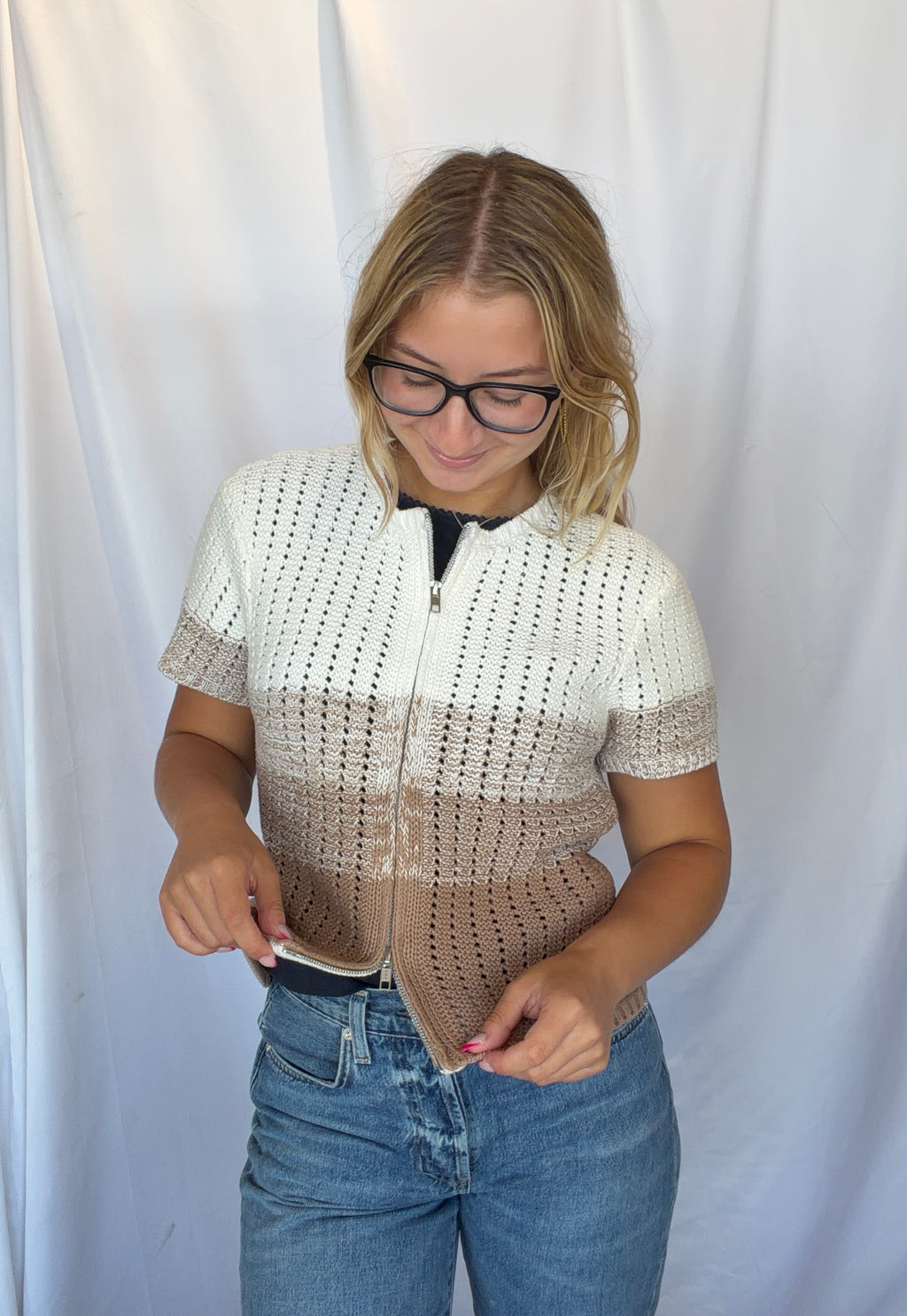 Jacy Gradient Stitch Zip Up