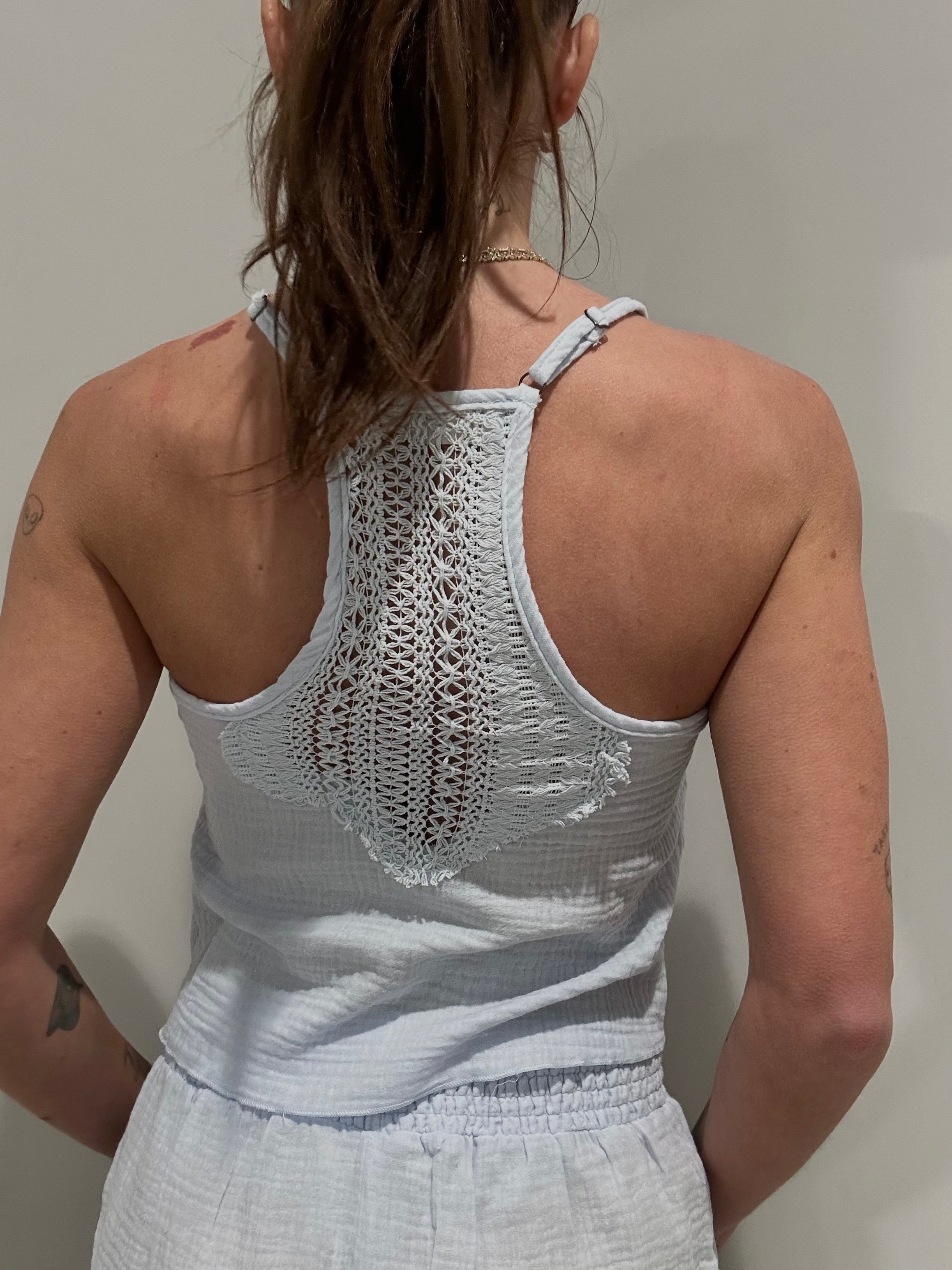 Gauze and Crochet Tank