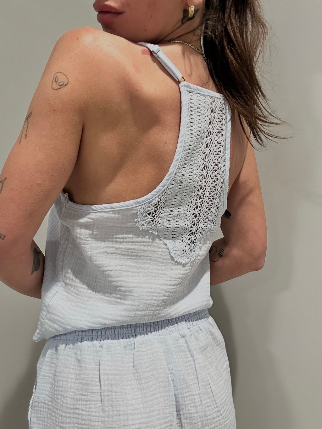 Gauze and Crochet Tank
