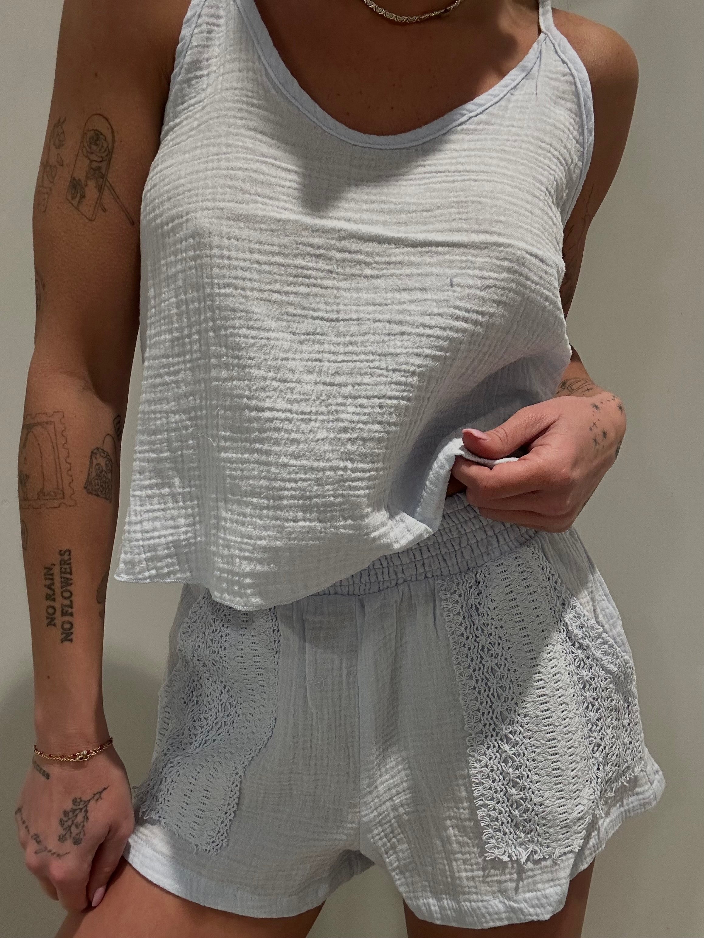 Gauze and Crochet Tank
